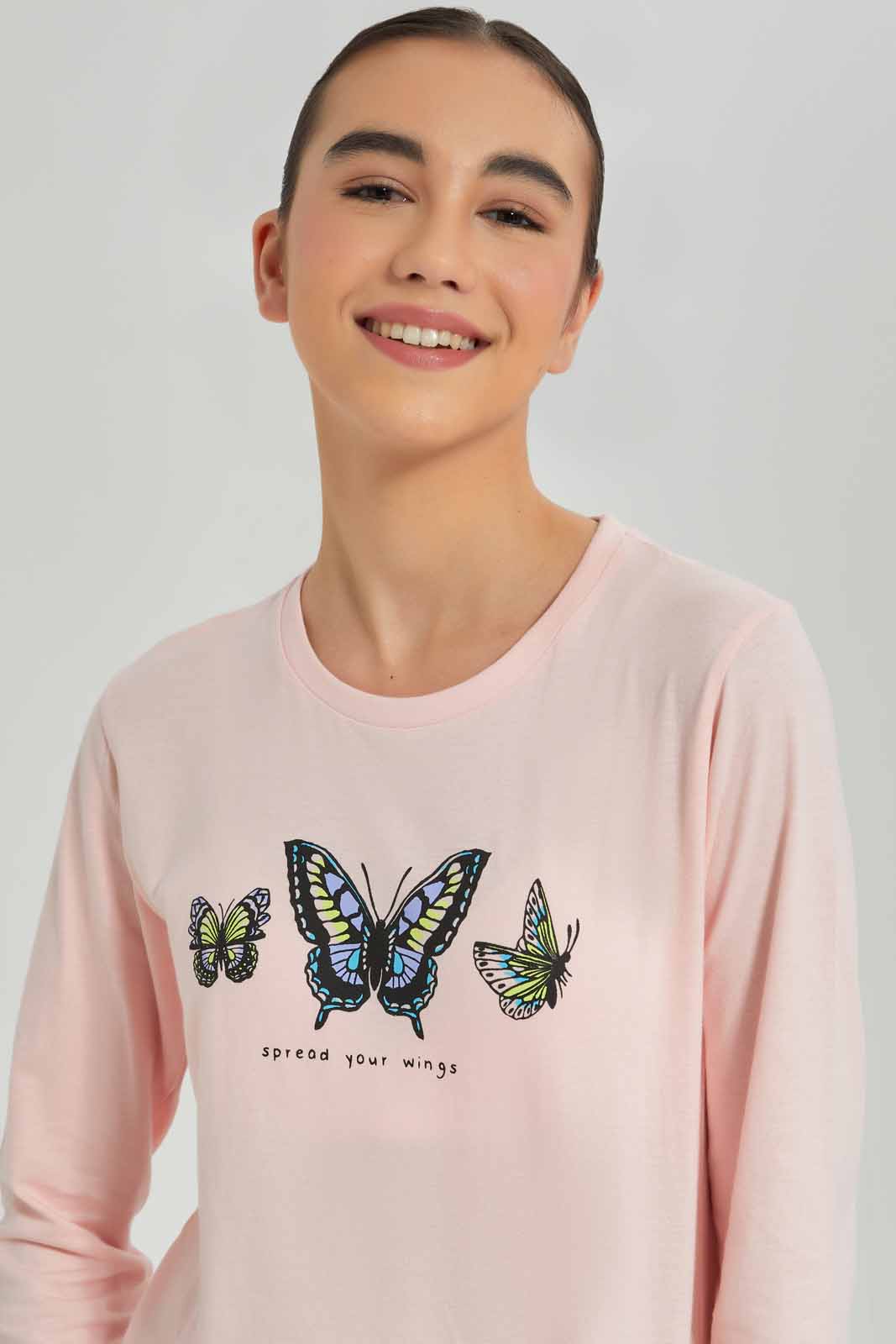 Redtag-Girls-Pink-L/S-Pajama-Sets-Category:Pyjama-Sets,-Colour:Apricot,-Deals:New-In,-Dept:Girls,-Filter:Senior-Girls-(8-to-14-Yrs),-GSR-Pyjama-Sets,-New-In-GSR-APL,-Non-Sale,-S23A,-Section:Girls-(0-to-14Yrs)-Senior-Girls-9 to 14 Years