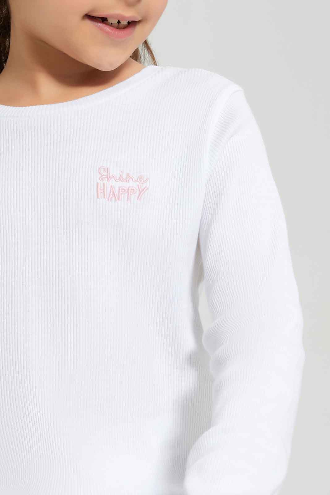 Redtag-Girls-White-Rib-Tee-Category:T-Shirts,-Colour:White,-Deals:New-In,-Dept:Girls,-Filter:Girls-(2-to-8-Yrs),-GIR-T-Shirts,-New-In-GIR-APL,-Non-Sale,-S23A,-Section:Girls-(0-to-14Yrs),-TBL-Girls-2 to 8 Years