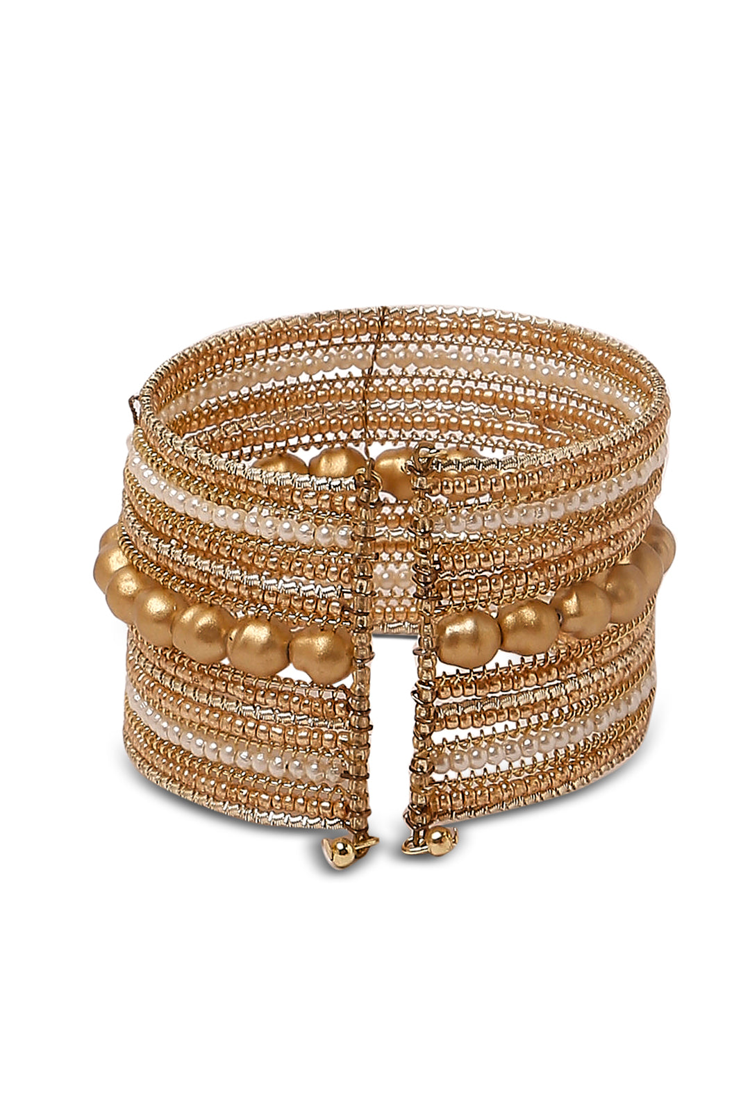Redtag-Gold---Pearl-Embelished-Cuff-Category:Jewellery,-Colour:Gold,-Dept:Ladieswear,-Filter:Women's-Accessories,-New-In,-New-In-Women-ACC,-Non-Sale,-S23A,-Section:Women,-Women-Jewellery-Women-