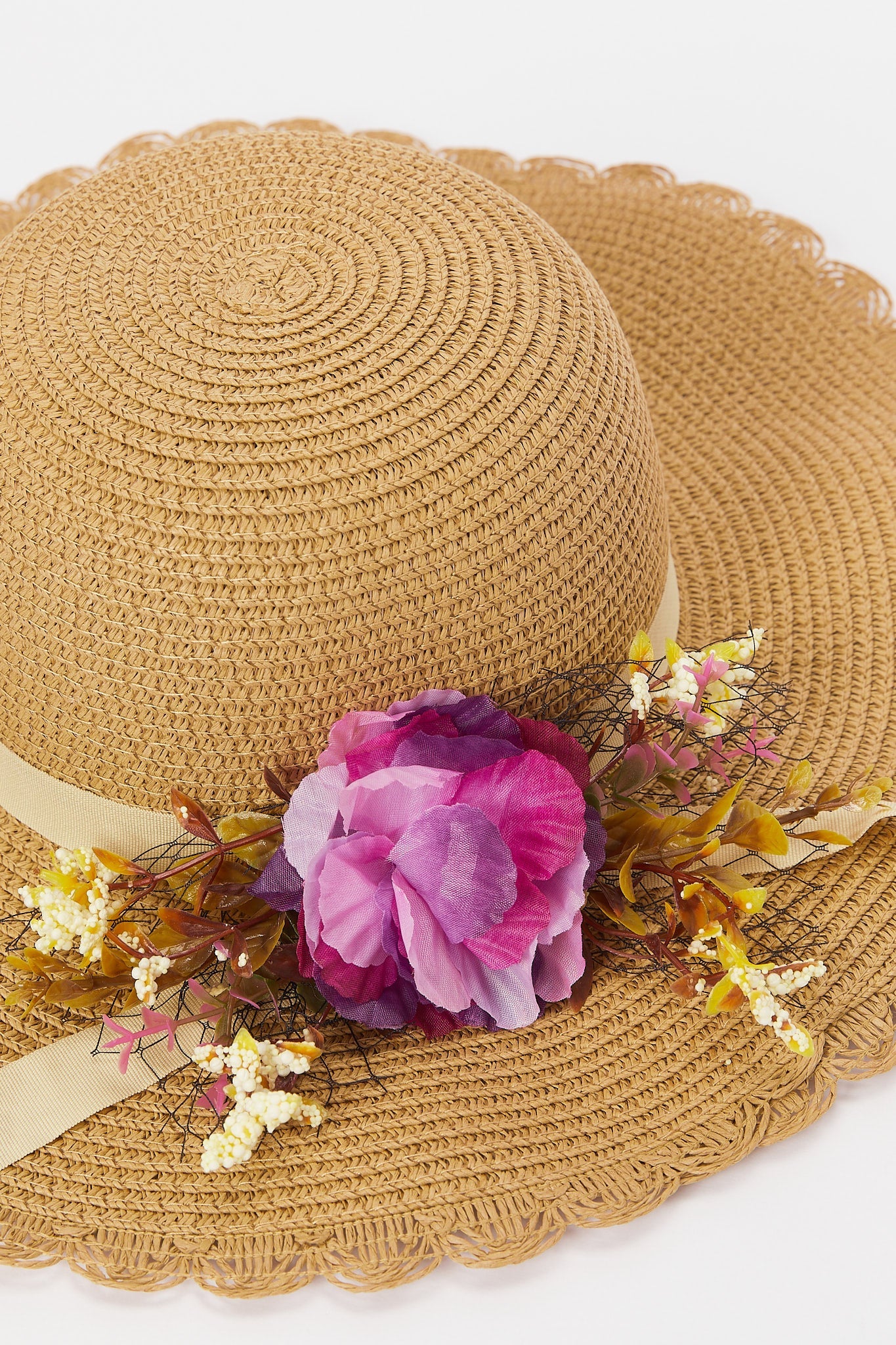 Redtag-Beige-Floral-Embellished-Hat-Category:Caps-&-Hats,-Colour:Beige,-Deals:New-In,-Dept:Ladieswear,-Filter:Women's-Accessories,-H1:ACC,-H2:LAD,-H3:LAA,-H4:FAA,-New-In,-New-In-Women-ACC,-Non-Sale,-S23A,-Season:S23B,-Section:Women,-Style:HATS,-Women-Caps-&-Hats-Women-