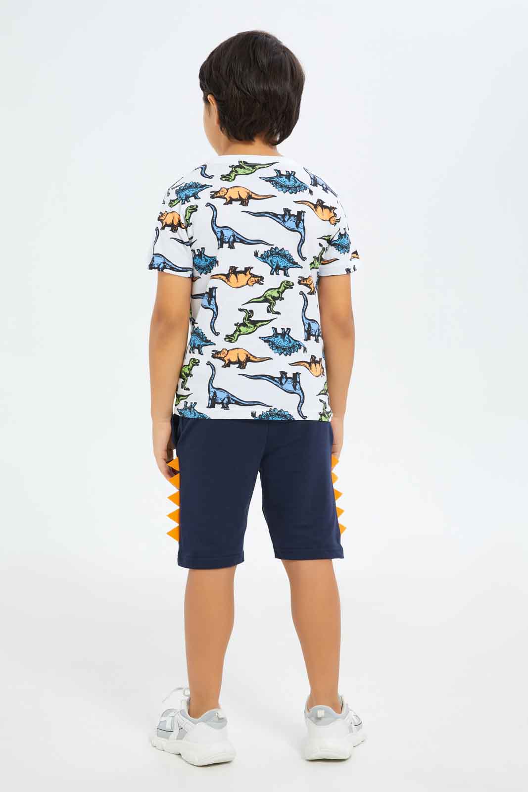 Redtag-Boys-White-Dino-Aop-T-Shirt-With-Terry-Bottom-BOY-Sets,-Category:Sets,-Colour:White,-Deals:New-In,-Dept:Boys,-Filter:Boys-(2-to-8-Yrs),-New-In-BOY-APL,-Non-Sale,-S23A,-Section:Boys-(0-to-14Yrs)-Boys-2 to 8 Years