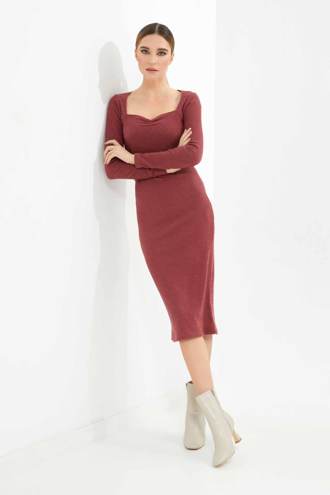 Redtag-Women-Red-Longsleeve-Dress-Category:Dresses,-Colour:Red,-Deals:New-In,-Dept:Ladieswear,-Filter:Women's-Clothing,-LEC,-LEC-Dresses,-New-In-LEC-APL,-Non-Sale,-S23A,-Section:Women-Women's-