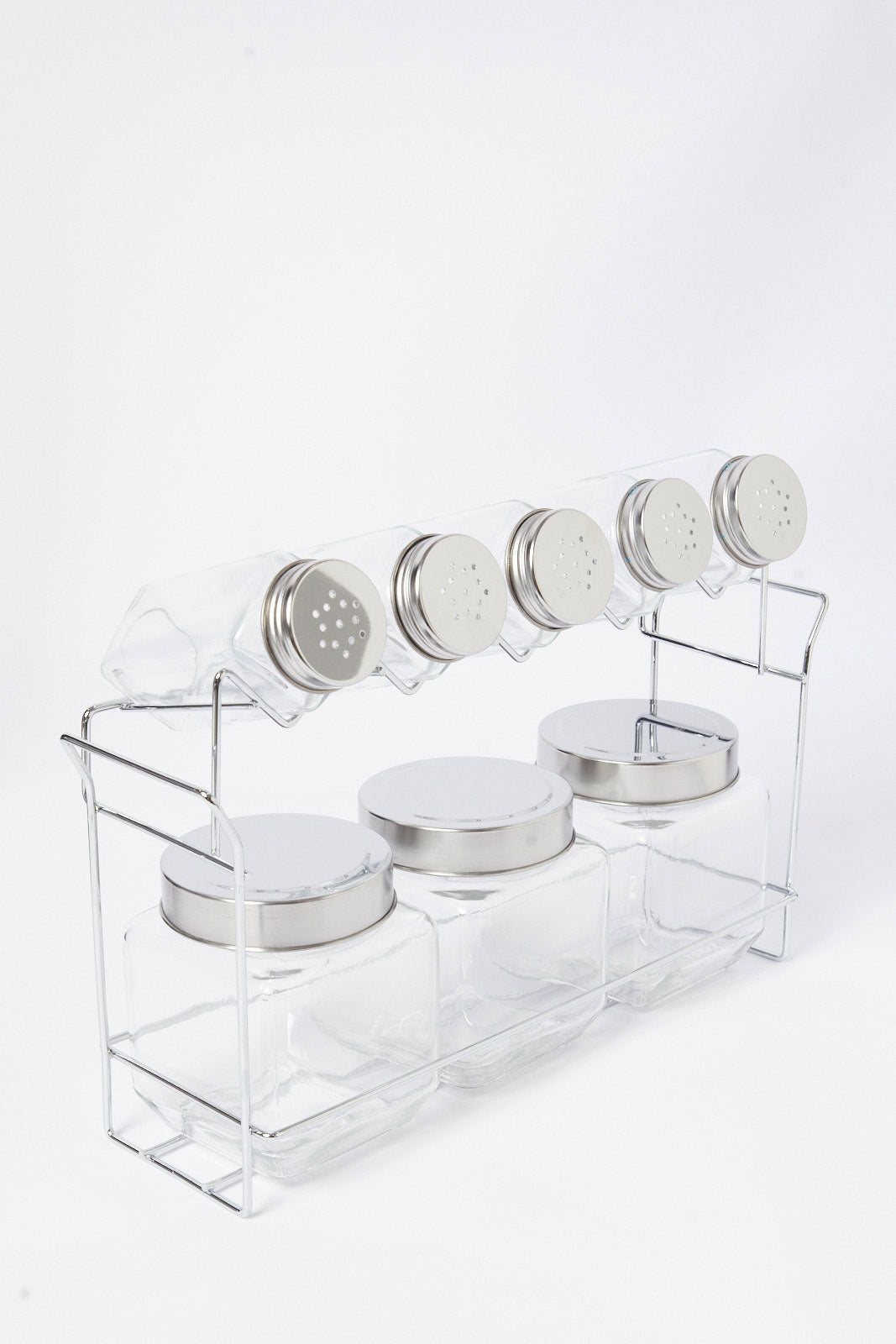 Redtag-Clear-Glass-Storage-Jar-Set-(9Peice)-Category:Canisters-And-Jars,-Colour:White,-Deals:New-In,-Dept:Home,-Filter:Home-Dining,-HMW-DIN-Storage,-New-In-HMW-DIN,-Non-Sale,-S23A,-Section:Homewares-Home-Dining-