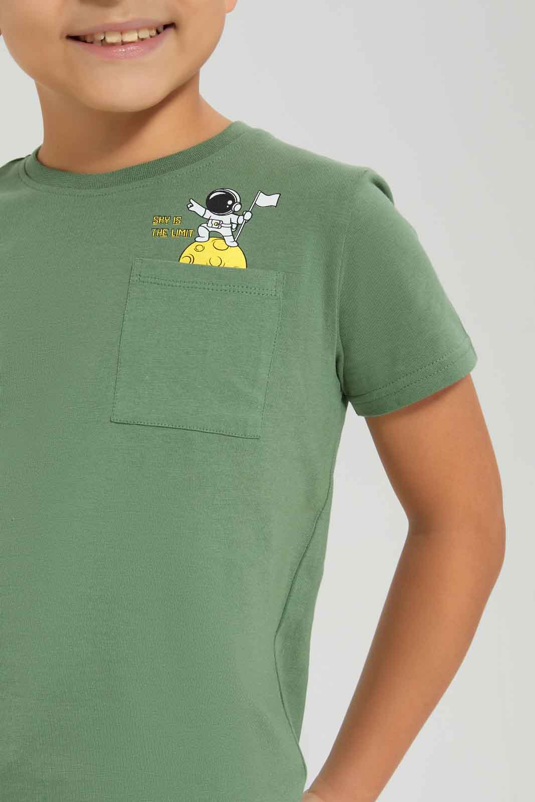 Redtag-Boys-Olive-Space-Print-Pocket-Short-Sleeve-T-Shirt-BOY-T-Shirts,-Category:T-Shirts,-Colour:Olive,-Deals:New-In,-Dept:Boys,-Filter:Boys-(2-to-8-Yrs),-New-In-BOY-APL,-Non-Sale,-S23A,-Section:Boys-(0-to-14Yrs),-TBL-Boys-2 to 8 Years
