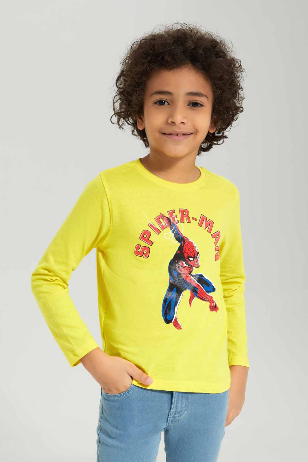 Redtag-Boys-Yellow-Spiderman-Character-Long-Sleeve-T-Shirt-BOY-T-Shirts,-Category:T-Shirts,-CHA,-Colour:Yellow,-Deals:New-In,-Dept:Boys,-Filter:Boys-(2-to-8-Yrs),-New-In-BOY-APL,-Non-Sale,-S23A,-Section:Boys-(0-to-14Yrs),-TBL-Boys-2 to 8 Years