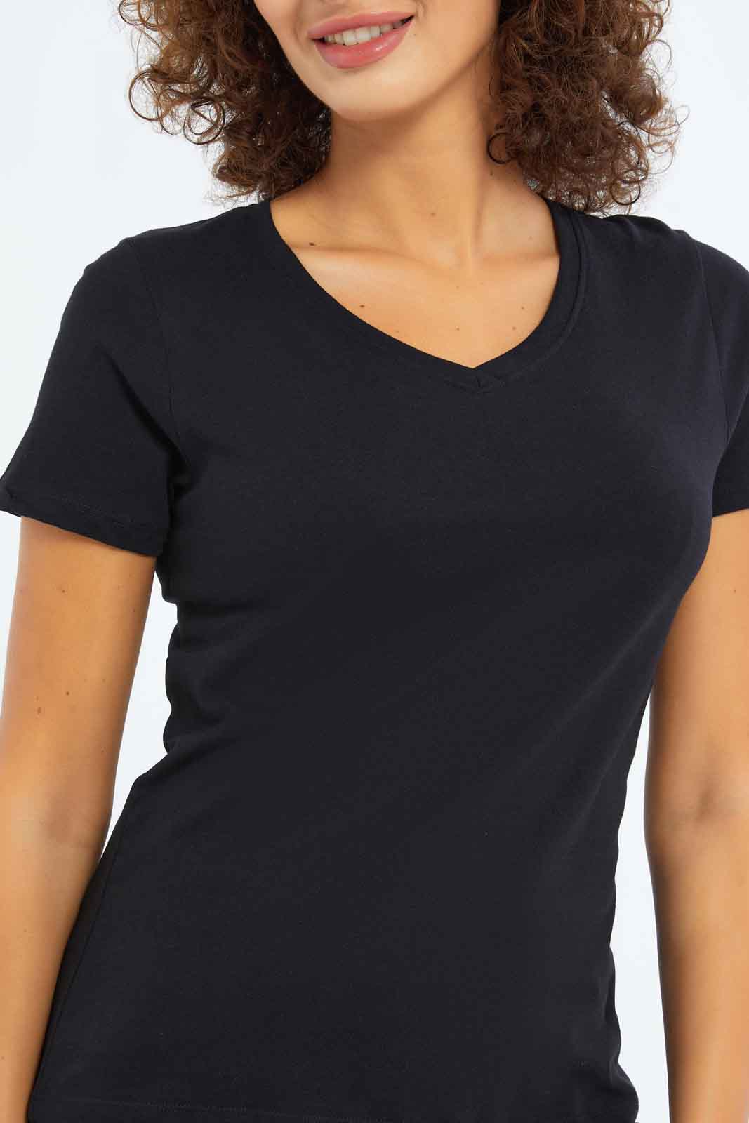 Redtag-Women-Black-Short-Sleeve-V-Neck-T-Shirt-Category:T-Shirts,-Colour:Black,-Deals:New-In,-Dept:Ladieswear,-Filter:Women's-Clothing,-New-In-Women-APL,-Non-Sale,-S23A,-Section:Women,-TBL,-Women-T-Shirts-Women's-