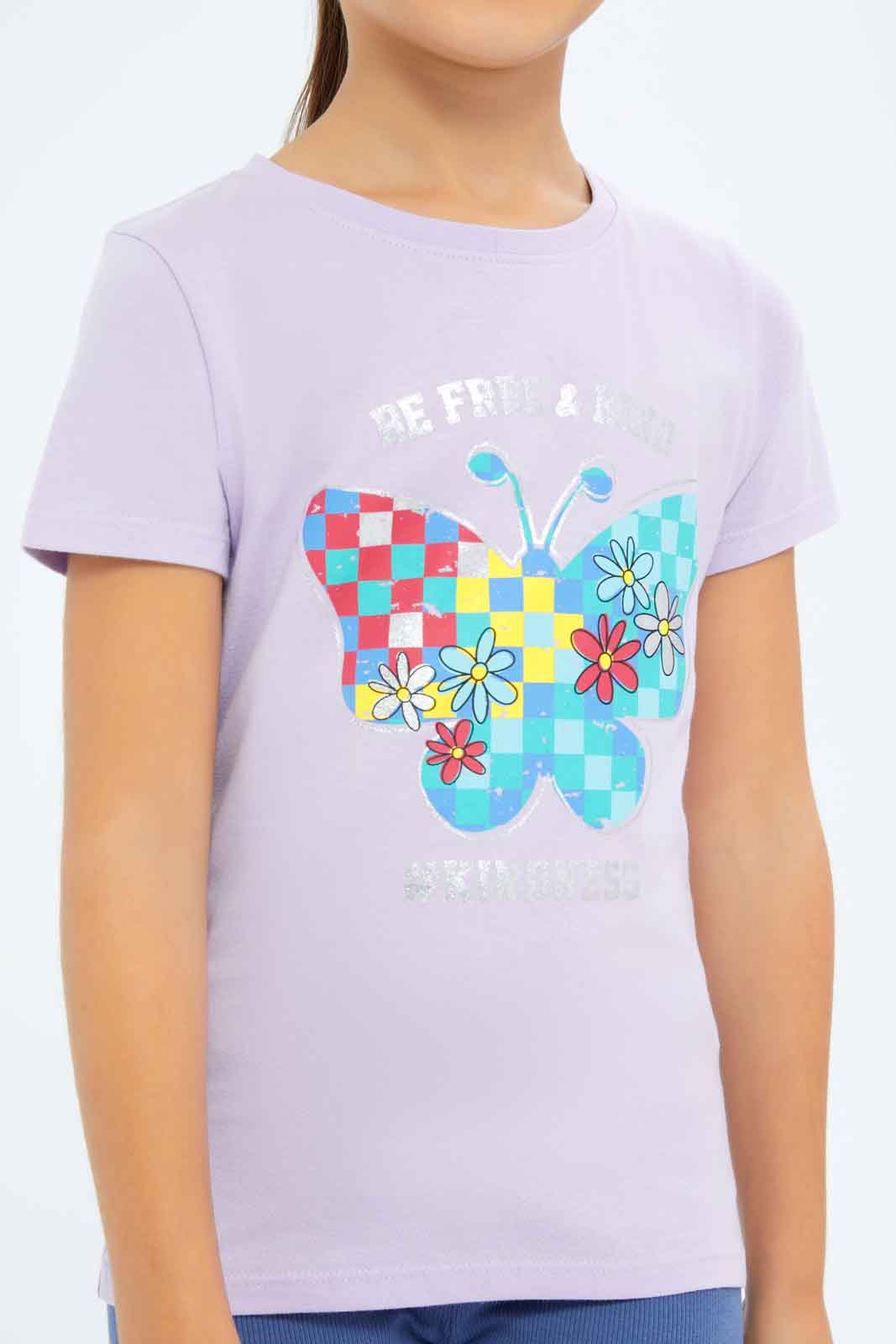 Redtag-Girls-Lilac-Graphic-Tee-Category:T-Shirts,-Colour:Lilac,-Deals:New-In,-Dept:Girls,-Filter:Girls-(2-to-8-Yrs),-GIR-T-Shirts,-New-In-GIR-APL,-Non-Sale,-S23A,-Section:Girls-(0-to-14Yrs),-TBL-Girls-2 to 8 Years