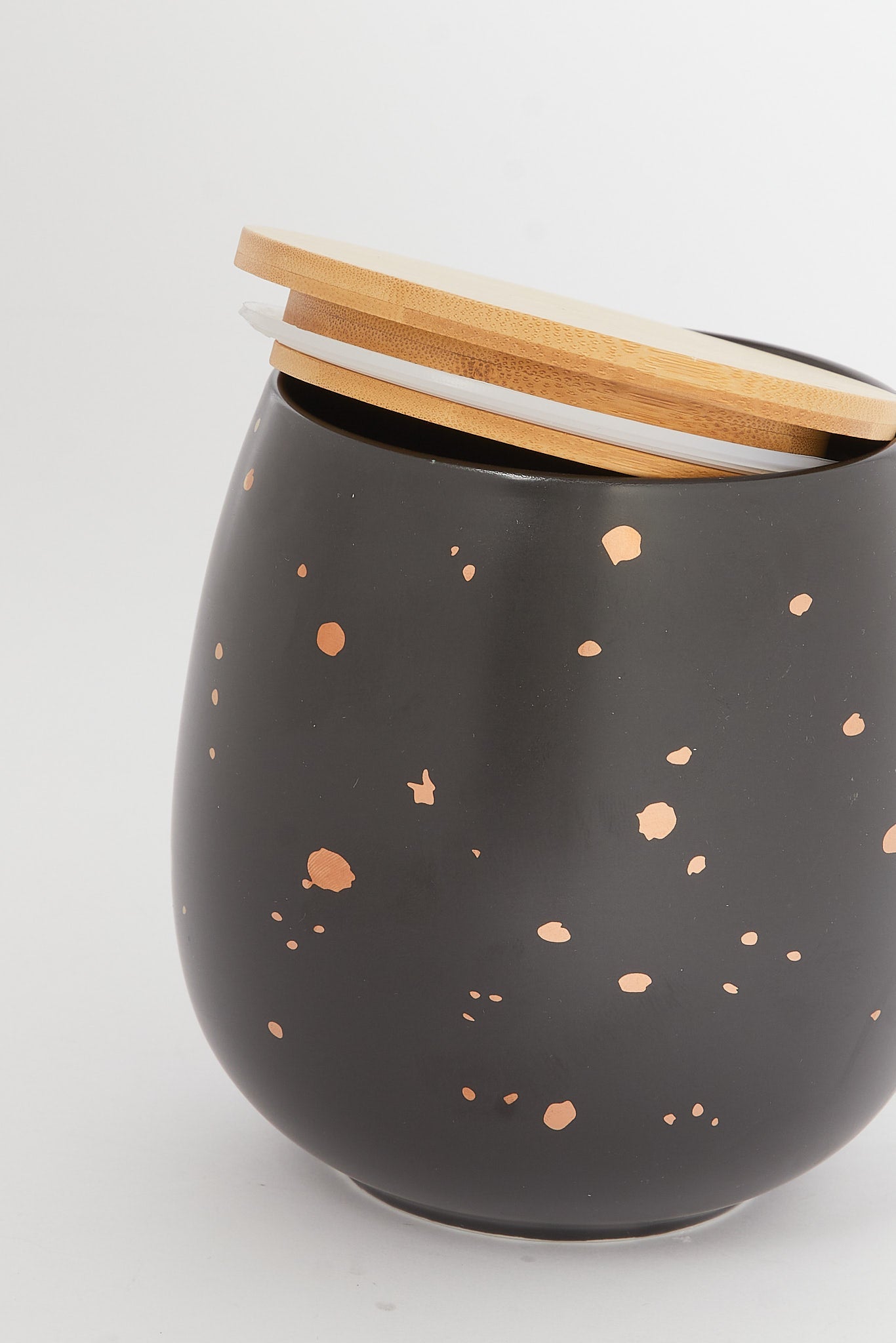 Redtag-Black-Canister-With-Bamboo-Lid-(Medium-)-Category:Canisters-And-Jars,-Colour:Black,-Deals:New-In,-Dept:Home,-Filter:Home-Dining,-H1:HMW,-H2:DIN,-H3:STO,-H4:STG,-HMW-DIN-Storage,-New-In-HMW-DIN,-Non-Sale,-S23B,-Season:S23B,-Section:Homewares-Home-Dining-