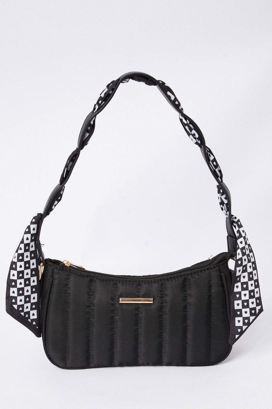 Redtag-Black-Embellished-Baguette-Bag-With-Scarf-Category:Bags,-Colour:Black,-Deals:New-In,-Dept:Ladieswear,-Filter:Women's-Accessories,-New-In,-New-In-Women-ACC,-Non-Sale,-S23A,-Section:Women,-Women-Bags-Women-