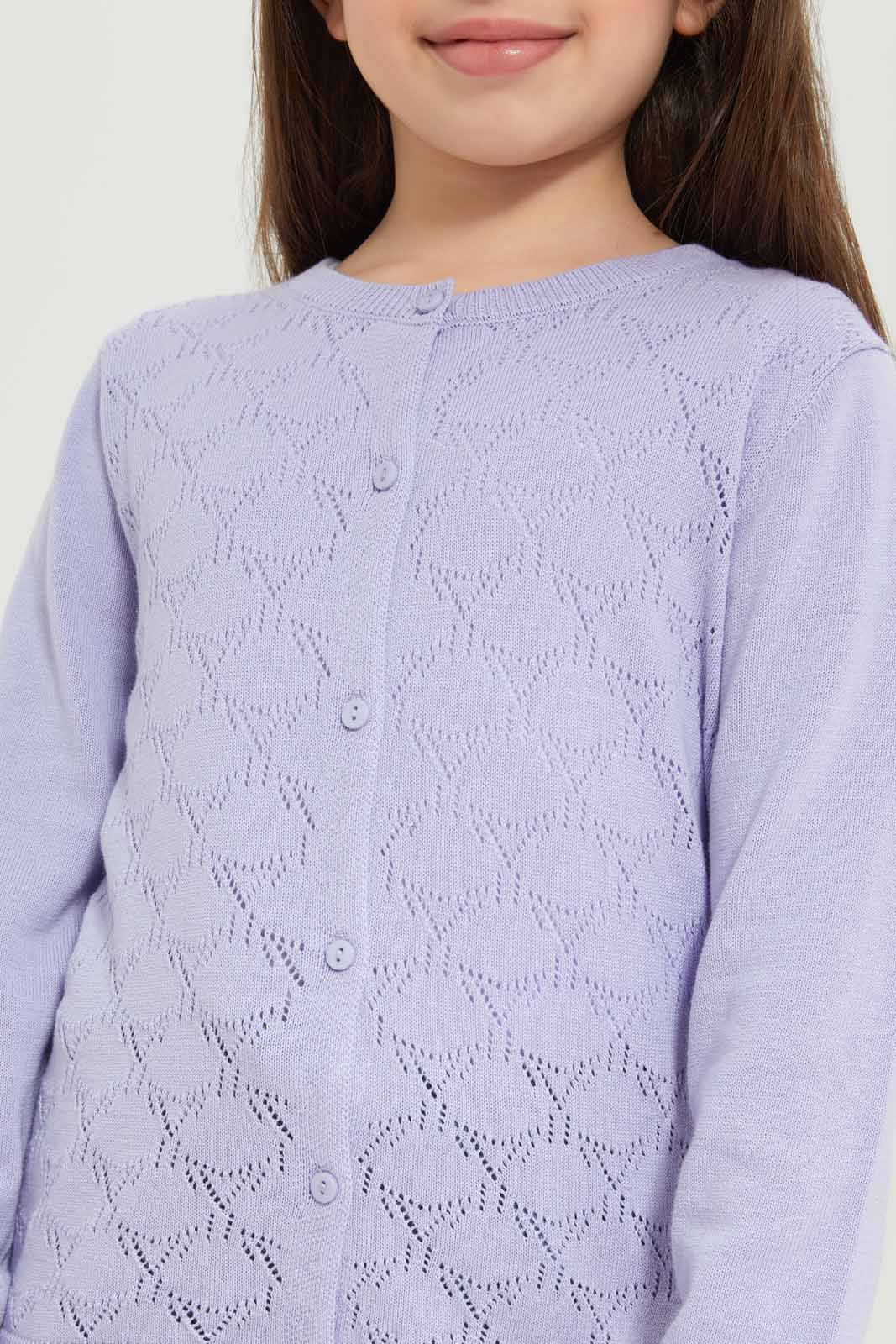Redtag-Girls-Lilac-Jacquard-Cardigan-Category:Cardigans,-Colour:Lilac,-Deals:New-In,-Dept:Girls,-Filter:Girls-(2-to-8-Yrs),-GIR-Cardigans,-New-In-GIR-APL,-Non-Sale,-S23A,-Section:Girls-(0-to-14Yrs)-Girls-