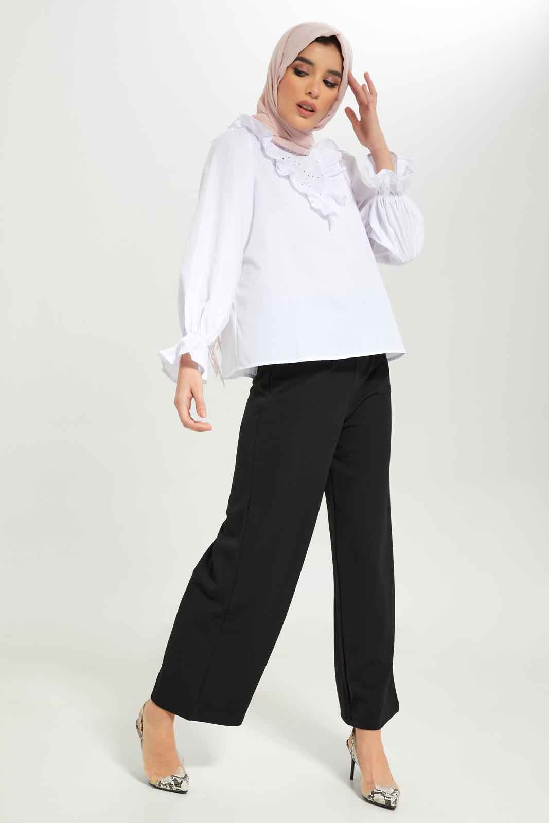 Redtag-Women-White-Lace-Yoke-Detail-Blouse-Category:Blouses,-Colour:White,-Deals:New-In,-Dept:Ladieswear,-Filter:Women's-Clothing,-LMC,-New-In-Women-APL,-Non-Sale,-S23A,-Section:Women,-Women-Blouses--