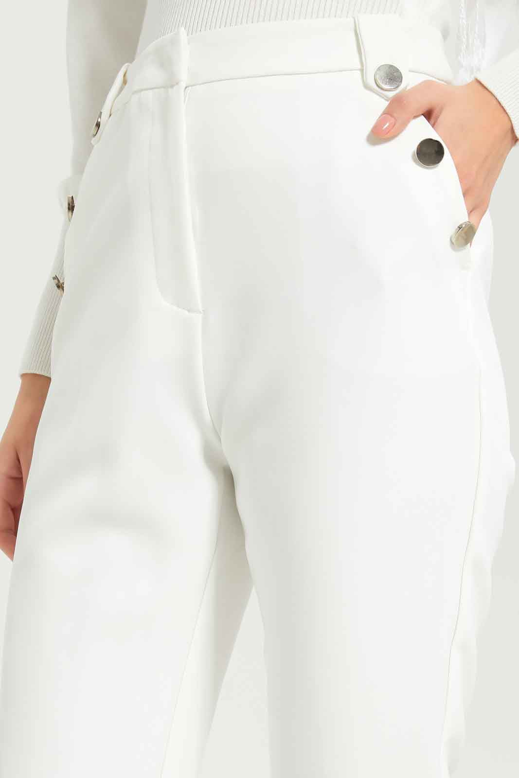 Redtag-Women-White-Button-Detail-Centre-Crease-Trouser-Category:Trousers,-Colour:White,-Deals:New-In,-Dept:Ladieswear,-Filter:Women's-Clothing,-LMC,-New-In-Women-APL,-Non-Sale,-S23A,-Section:Women,-Women-Trousers--
