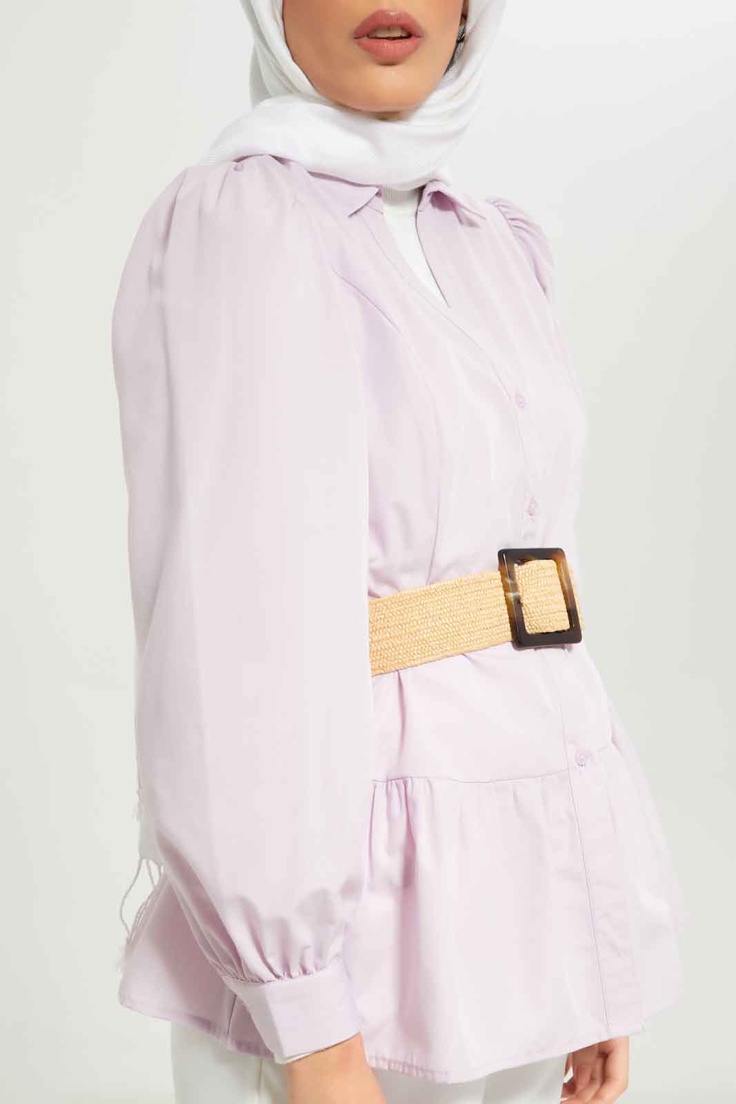 Redtag-Women-Collared-Longsleeve-Belted-Blouse-Category:Blouses,-Colour:Lavender,-Deals:New-In,-Dept:Ladieswear,-Filter:Women's-Clothing,-LMC,-New-In-Women-APL,-Non-Sale,-S23A,-Section:Women,-Women-Blouses--