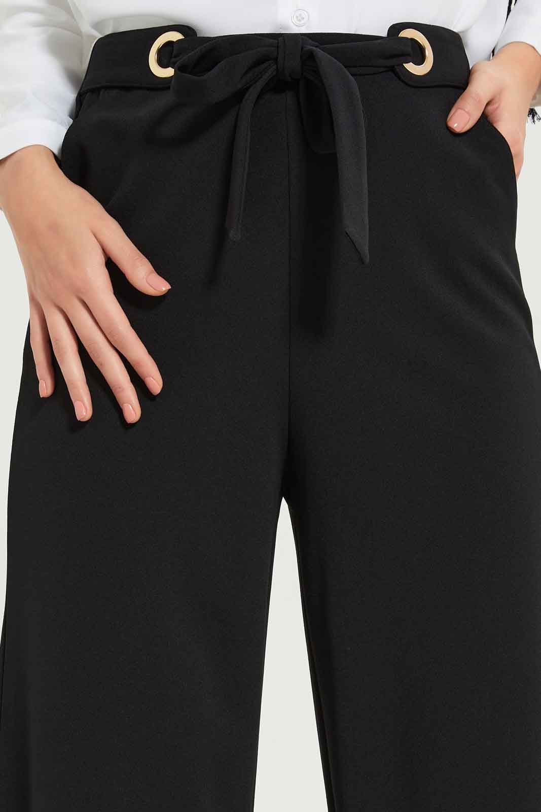 Redtag-Women-Black-Wide-Leg-Pants-With-Metal-Rings-And-Tie-Up-Belt-At-Waist-Category:Trousers,-Colour:Black,-Deals:New-In,-Dept:Ladieswear,-Filter:Women's-Clothing,-LMC,-New-In-Women-APL,-Non-Sale,-S23A,-Section:Women,-Women-Trousers--