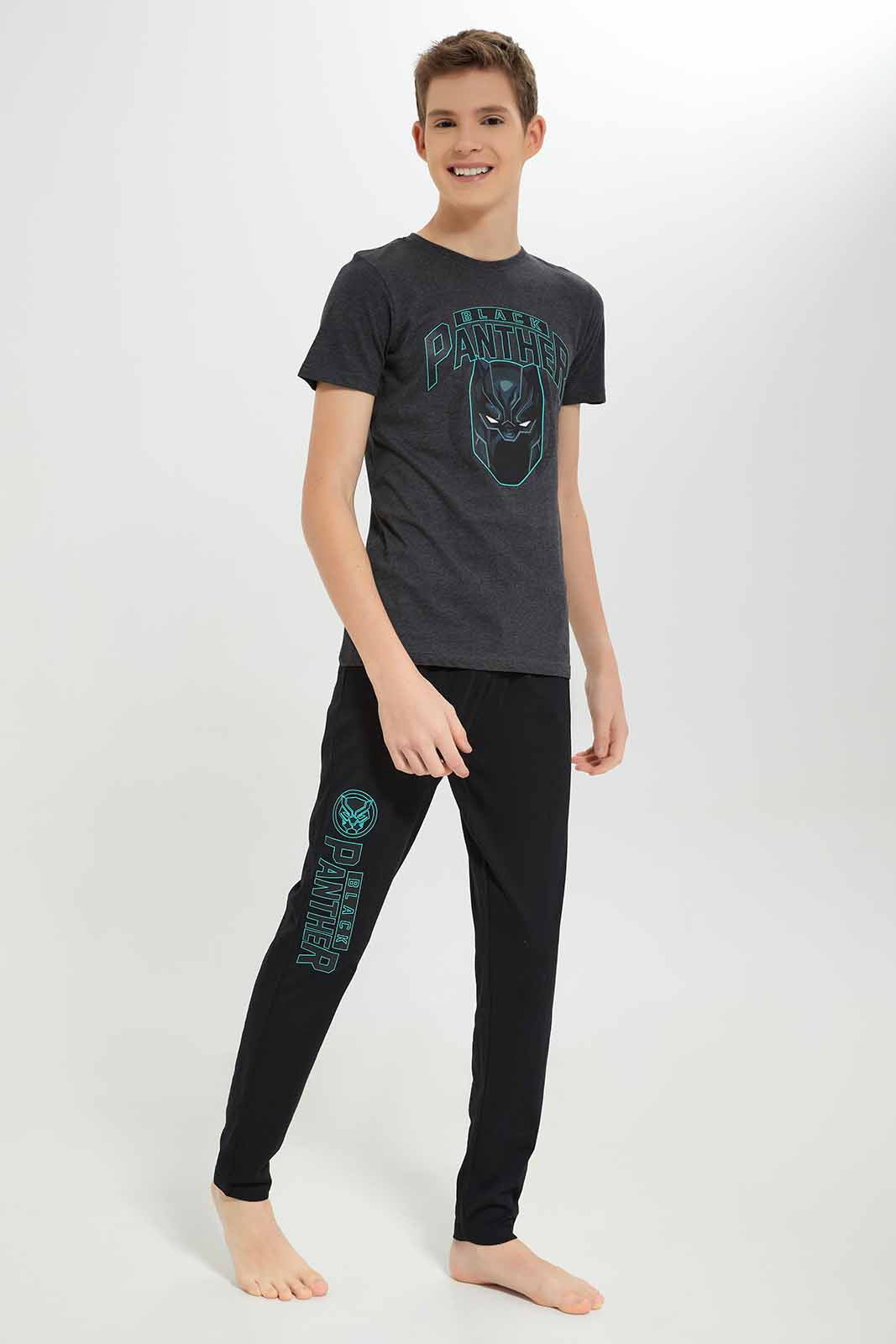 Redtag-Boys-Charcoal-Black-Panther-Nightsuit-BSR-Pyjama-Sets,-Category:Pyjama-Sets,-Colour:Charcoal,-Deals:New-In,-Dept:Boys,-Filter:Senior-Boys-(8-to-14-Yrs),-New-In-BSR-APL,-Non-Sale,-S23A,-Section:Boys-(0-to-14Yrs)-Senior-Boys-9 to 14 Years