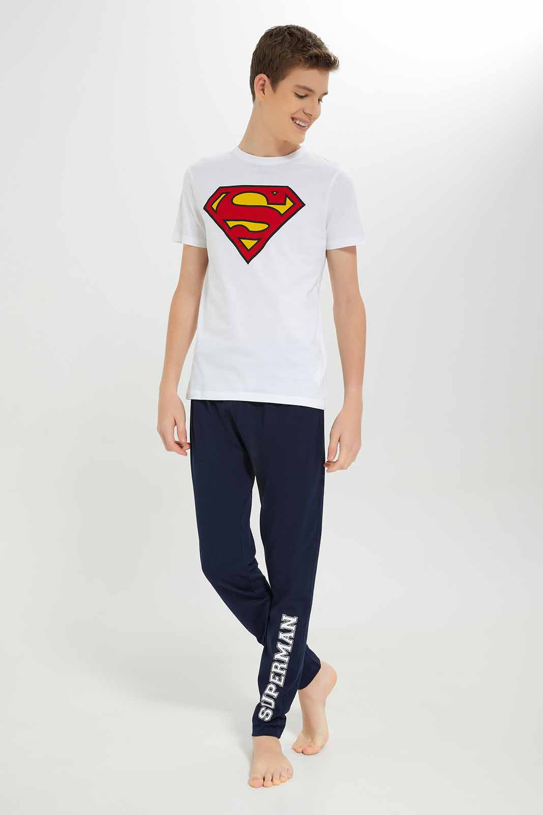 Redtag-Boys-White-Superman-Nightsuit-BSR-Pyjama-Sets,-Category:Pyjama-Sets,-CHA,-Colour:White,-Deals:New-In,-Dept:Boys,-Filter:Senior-Boys-(8-to-14-Yrs),-New-In-BSR-APL,-Non-Sale,-S23A,-Section:Boys-(0-to-14Yrs)-Senior-Boys-9 to 14 Years