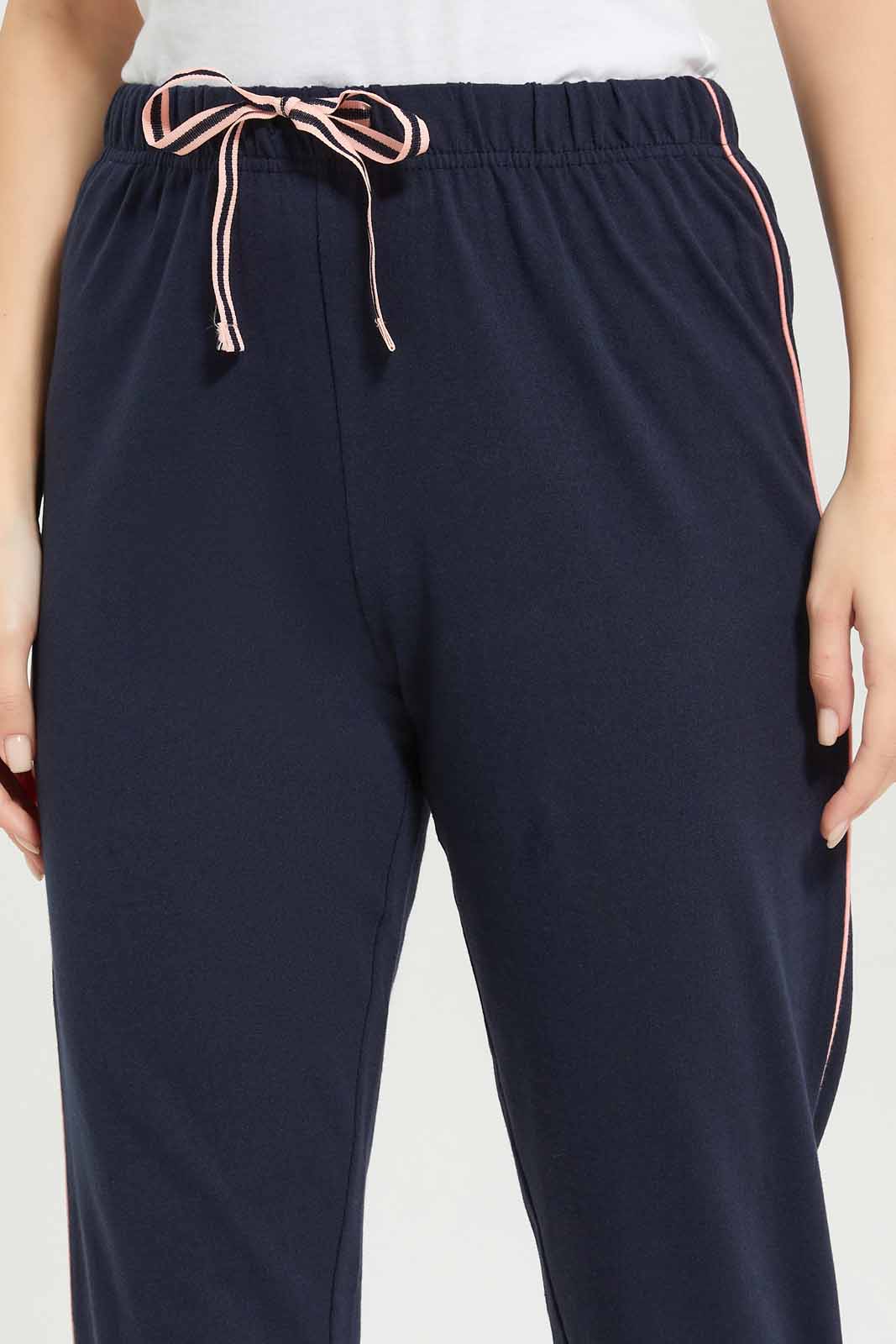 Women Navy Solid Pajama Bottom