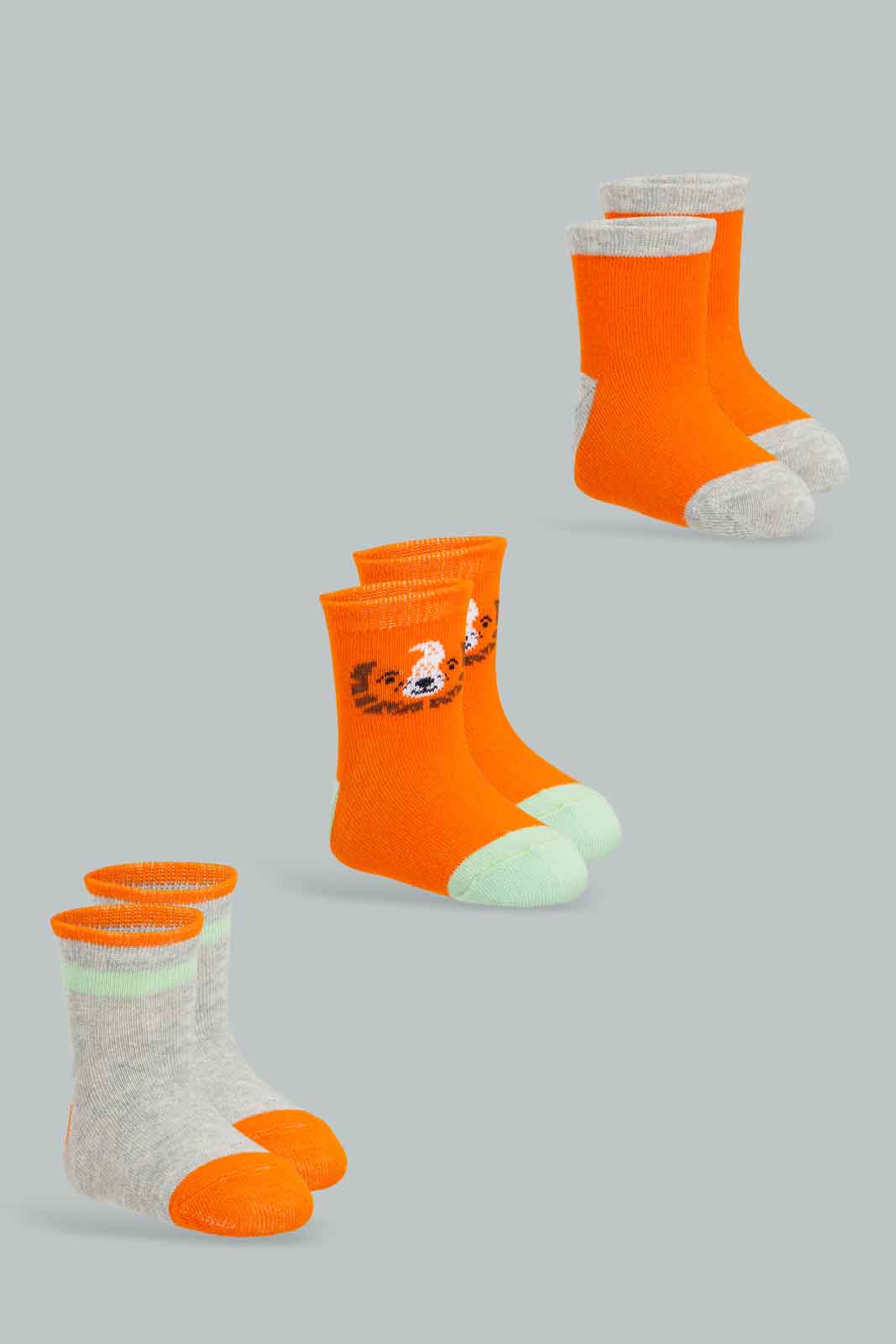 Redtag-Boys-Pack-Of-3-Assorted---Orange/Brown/White-365,-Category:Socks,-Colour:Coral,-Deals:New-In,-Filter:Infant-Boys-(3-to-24-Mths),-INB-Socks,-New-In-INB-APL,-Non-Sale,-Section:Boys-(0-to-14Yrs)-Infant-Boys-3 to 24 Months