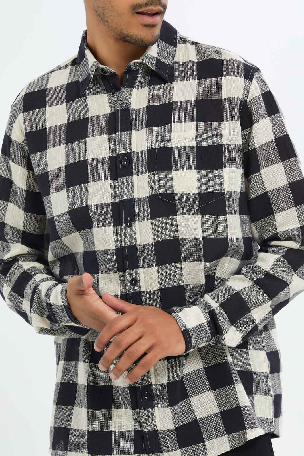Redtag-Men-Black/-White-Check-Shirt-Category:Shirts,-Colour:Black,-Deals:New-In,-Dept:Menswear,-Filter:Men's-Clothing,-Men-Shirts,-New-In-Men-APL,-Non-Sale,-S23B,-Section:Men-Men's-