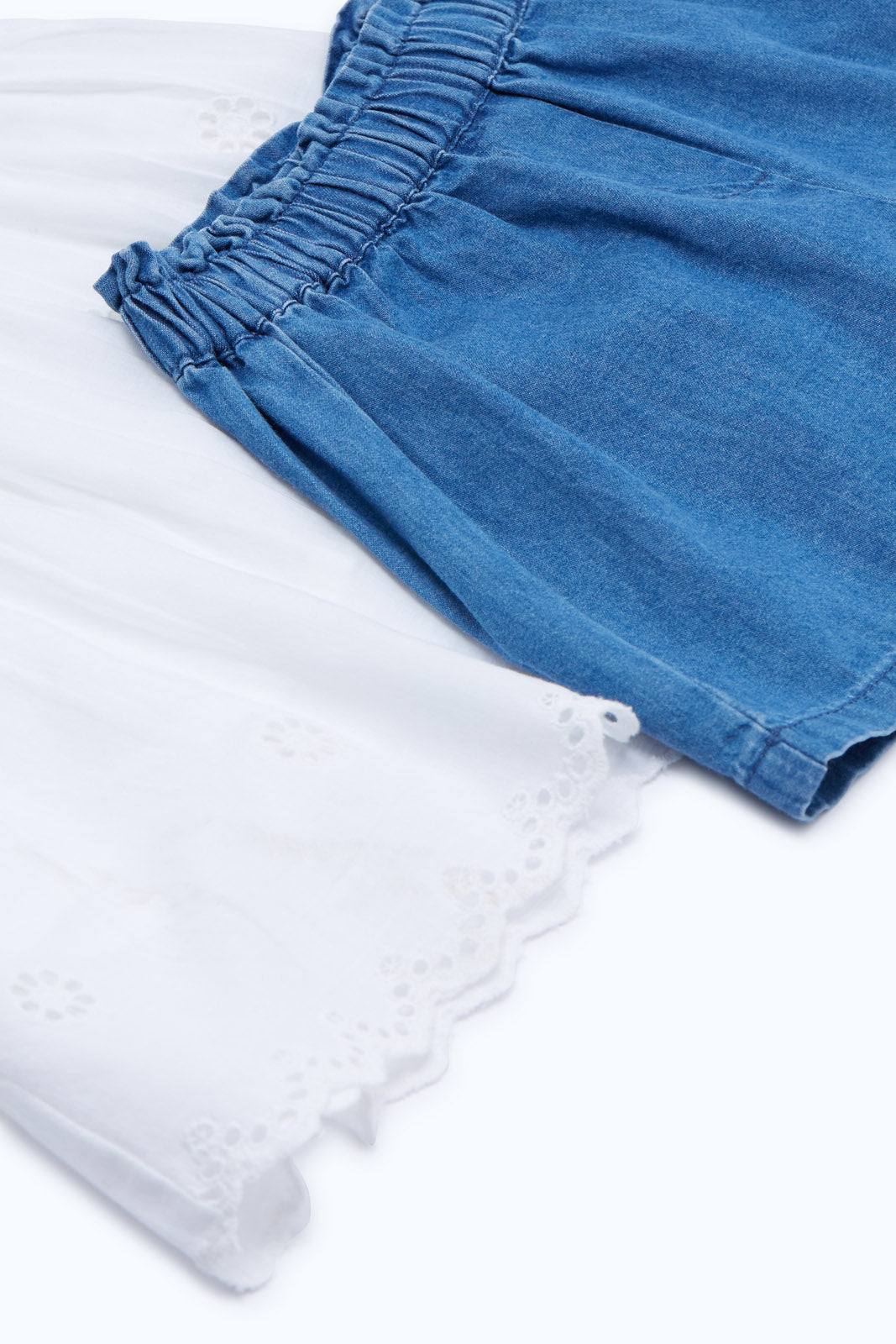 Redtag-Girls-White-Schifly-Top-With-Denim-Short-Category:Sets,-Colour:White,-Deals:New-In,-Dept:Girls,-Filter:Infant-Girls-(3-to-24-Mths),-H1:KWR,-H2:ING,-H3:SET,-H4:CAE,-ING-Sets,-New-In-ING-APL,-Non-Sale,-Packs,-S23B,-Season:S23B,-Section:Girls-(0-to-14Yrs),-Set:Set-of-2-Infant-Girls-3 to 24 Months