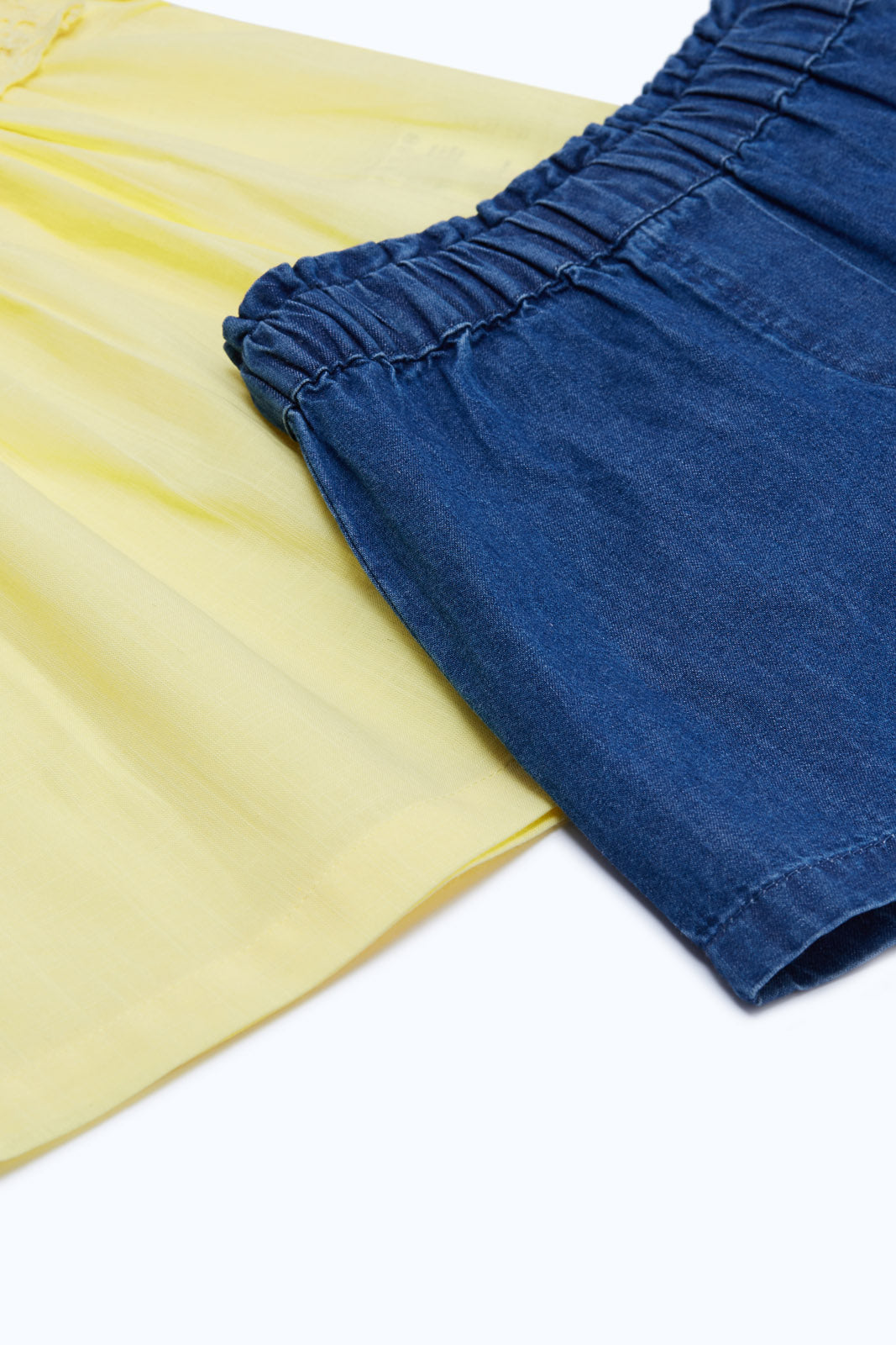 Redtag-Girls-Yellow-Bell-Sleeve-Top-With-Denim-Short-Category:Sets,-Colour:Yellow,-Deals:New-In,-Dept:Girls,-Filter:Infant-Girls-(3-to-24-Mths),-H1:KWR,-H2:ING,-H3:SET,-H4:CAE,-ING-Sets,-New-In-ING-APL,-Non-Sale,-Packs,-S23B,-Season:S23B,-Section:Girls-(0-to-14Yrs),-Set:Set-of-2-Infant-Girls-3 to 24 Months