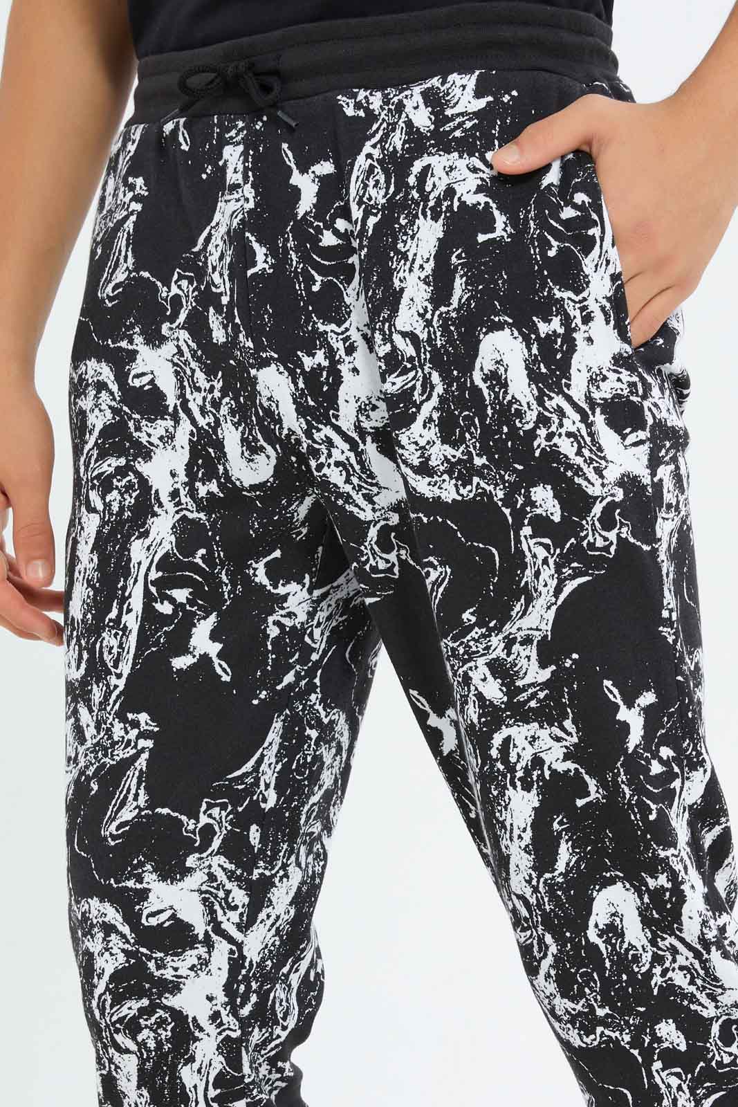Redtag-Boys-Black-Marble-Print-Active-Pants-BSR-Joggers,-Category:Joggers,-Colour:Black,-Deals:New-In,-Dept:Boys,-Filter:Senior-Boys-(8-to-14-Yrs),-New-In-BSR-APL,-Non-Sale,-S23B,-Section:Boys-(0-to-14Yrs)-Senior-Boys-9 to 14 Years
