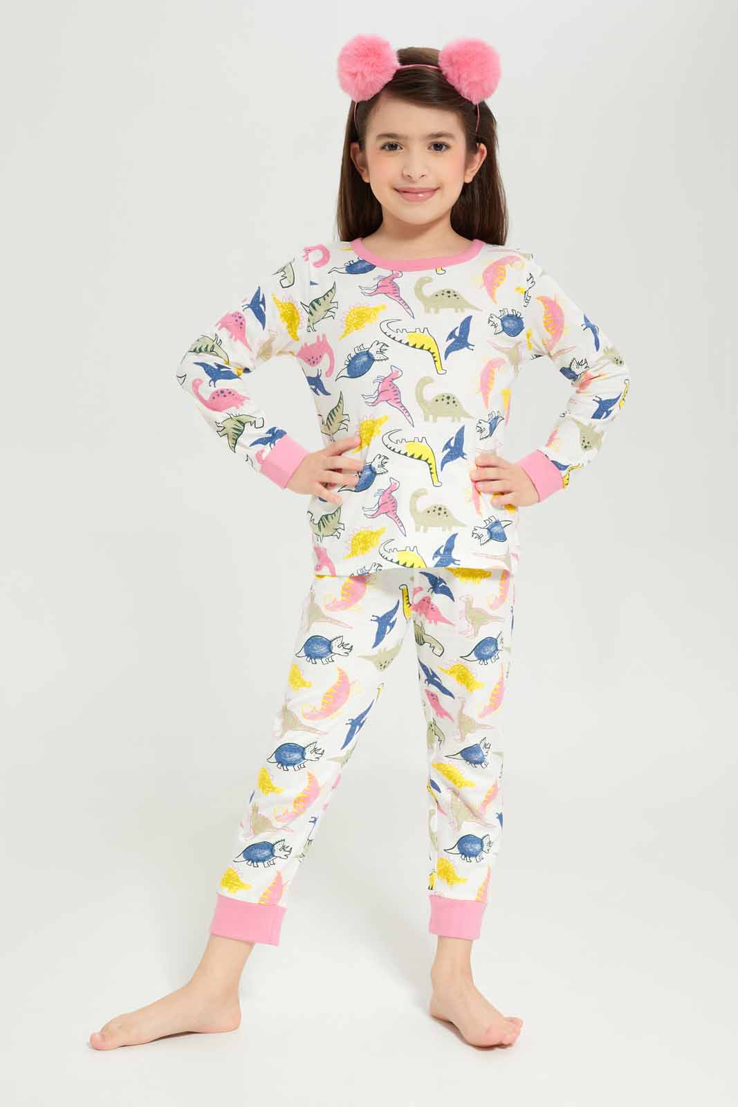 Redtag-Girls-Cream-Dinosaur-Pj-Set-Category:Pyjama-Sets,-Colour:Cream,-Deals:New-In,-Dept:Girls,-Filter:Girls-(2-to-8-Yrs),-GIR-Pyjama-Sets,-New-In-GIR-APL,-Non-Sale,-S23A,-Section:Girls-(0-to-14Yrs)-Girls-