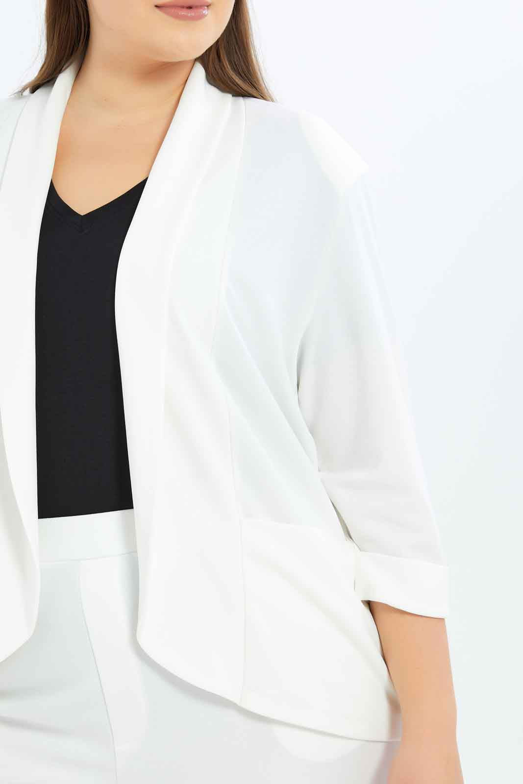 Redtag-Women-White-Lapel-Collar-Knitted-Jacket-Category:Jackets,-Colour:White,-Deals:New-In,-Dept:Ladieswear,-Filter:Plus-Size,-LDP-Jackets,-New-In-LDP-APL,-Non-Sale,-S23B,-Section:Women-Women's-