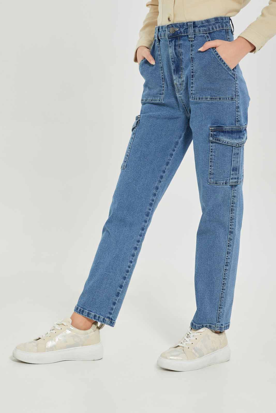Redtag-Girls-Lt-Wash-Cargo-Pocket-Jeans-Category:Jeans,-Colour:Light-Wash,-Deals:New-In,-Dept:Girls,-Filter:Senior-Girls-(8-to-14-Yrs),-GSR-Jeans,-New-In-GSR-APL,-Non-Sale,-S23A,-Section:Girls-(0-to-14Yrs)-Senior-Girls-9 to 14 Years