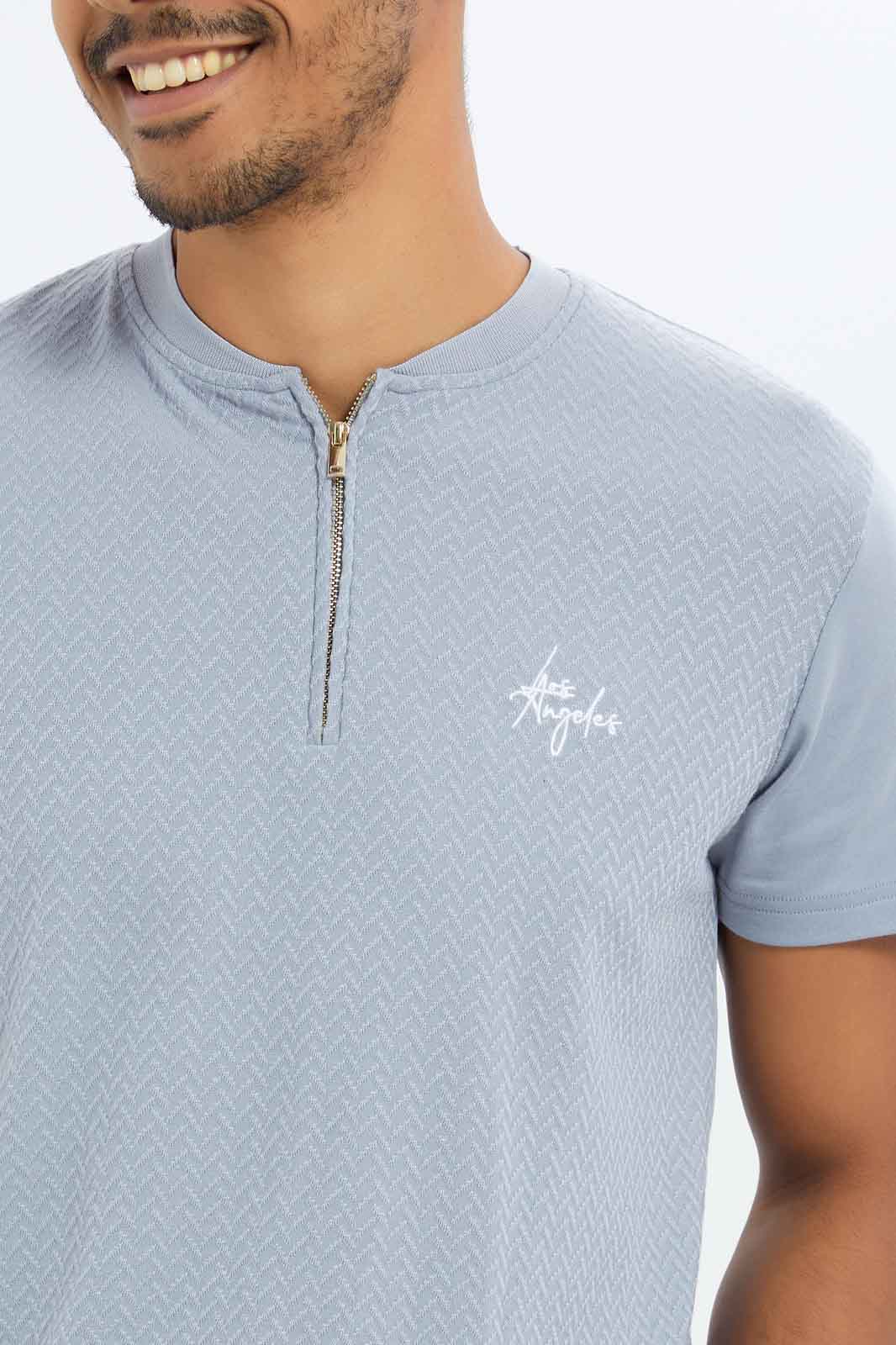 Redtag-Men-Sky-Blue-Half-Zip-Logo-T-Shirt-Category:T-Shirts,-Colour:Sky-Blue,-Deals:New-In,-Dept:Menswear,-Filter:Men's-Clothing,-Men-T-Shirts,-New-In-Men-APL,-Non-Sale,-S23B,-Section:Men-Men's-