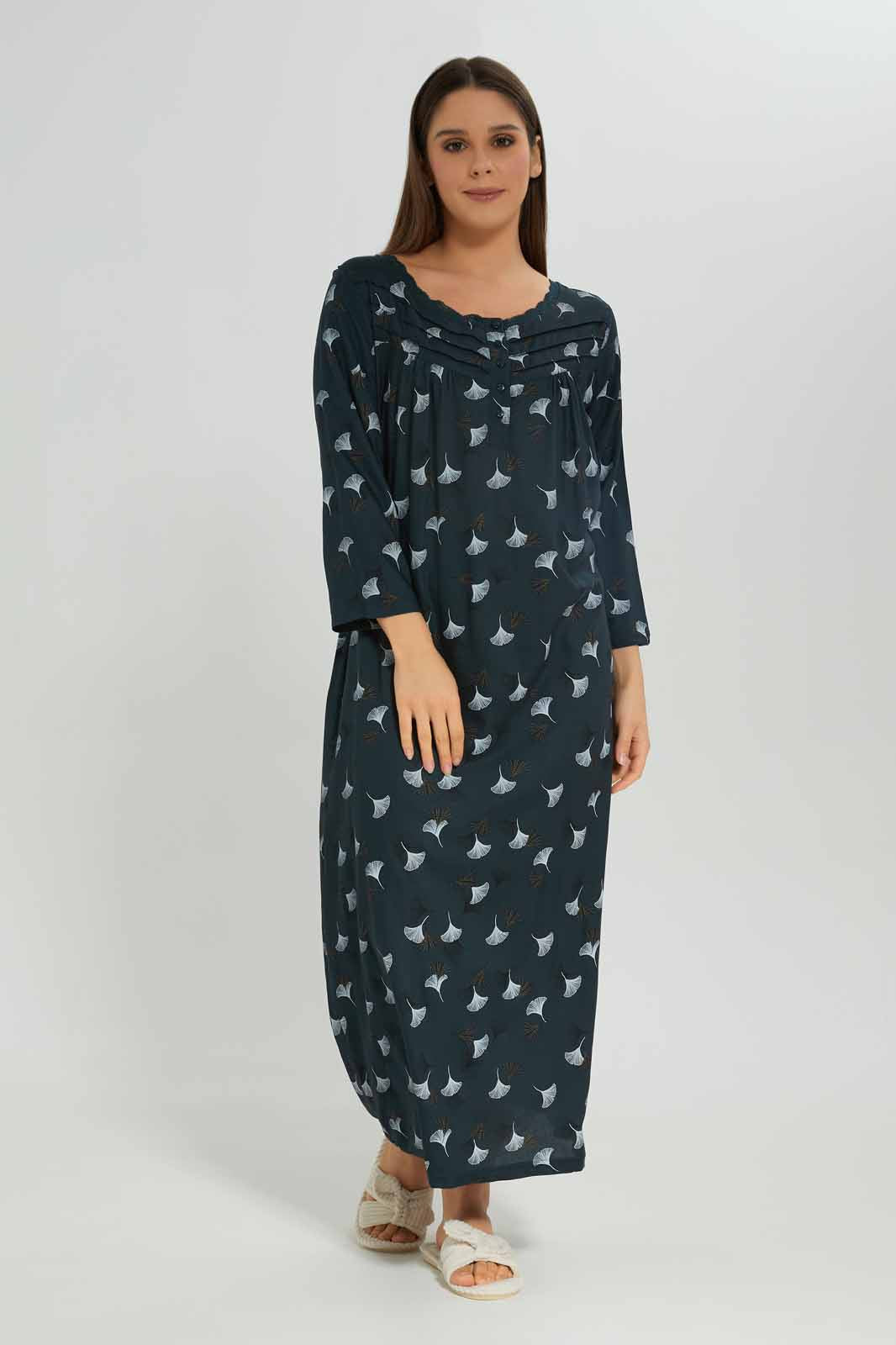 Redtag-Women-Dark-Green-Round-Neck-Long-Sleeves-Nightgown-Category:Nightgowns,-Colour:Olive,-Deals:New-In,-Dept:Ladieswear,-Filter:Women's-Clothing,-New-In-Women-APL,-Non-Sale,-S23A,-Section:Women,-Women-Nightgowns--