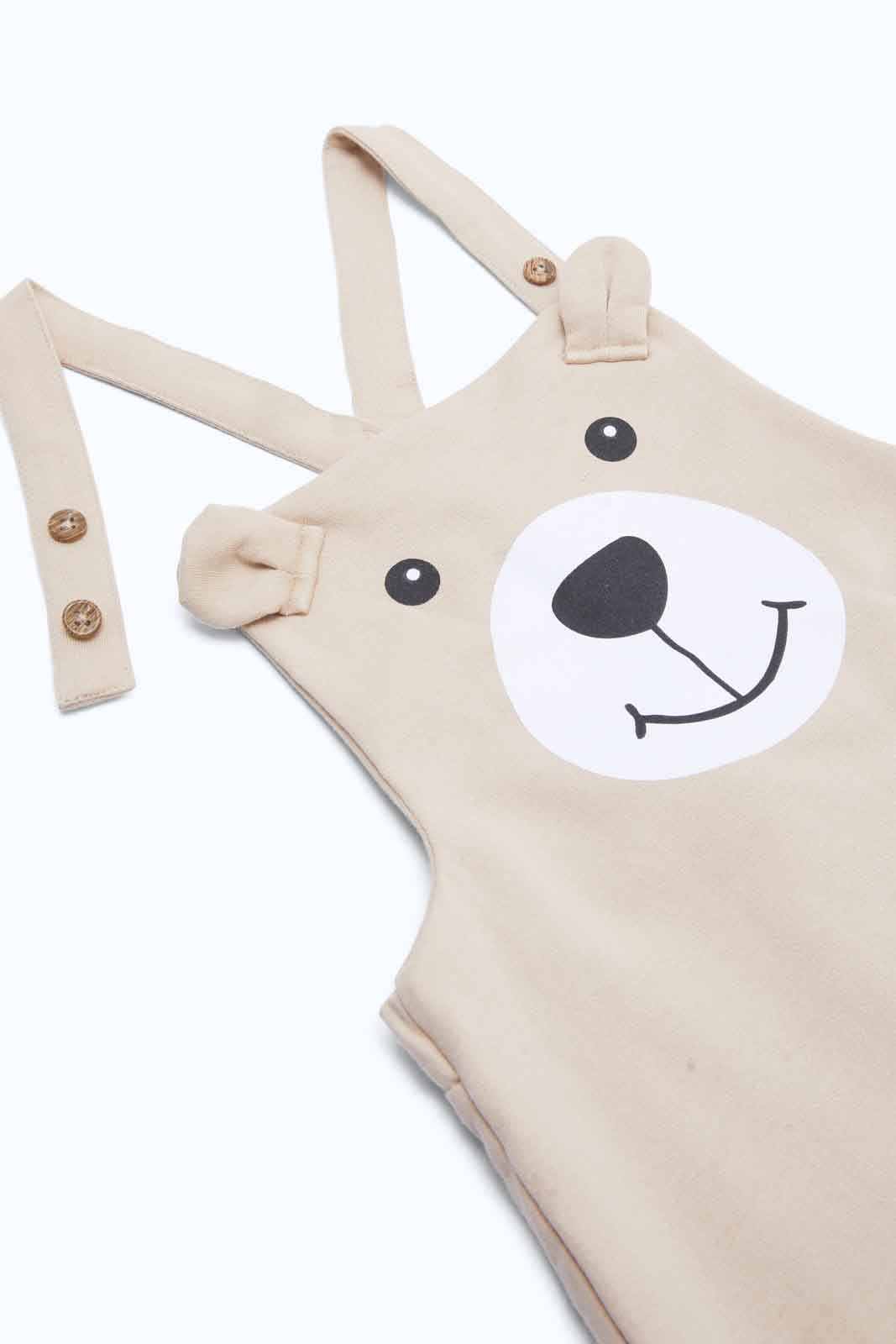 Redtag-Boys-Stone-Bear-Dungaree-With-Cream-Tee-Category:Sets,-Colour:Beige,-Deals:New-In,-Dept:Boys,-Filter:Infant-Boys-(3-to-24-Mths),-INB-Sets,-New-In-INB-APL,-Non-Sale,-S23B,-Section:Boys-(0-to-14Yrs)-Infant-Boys-3 to 24 Months