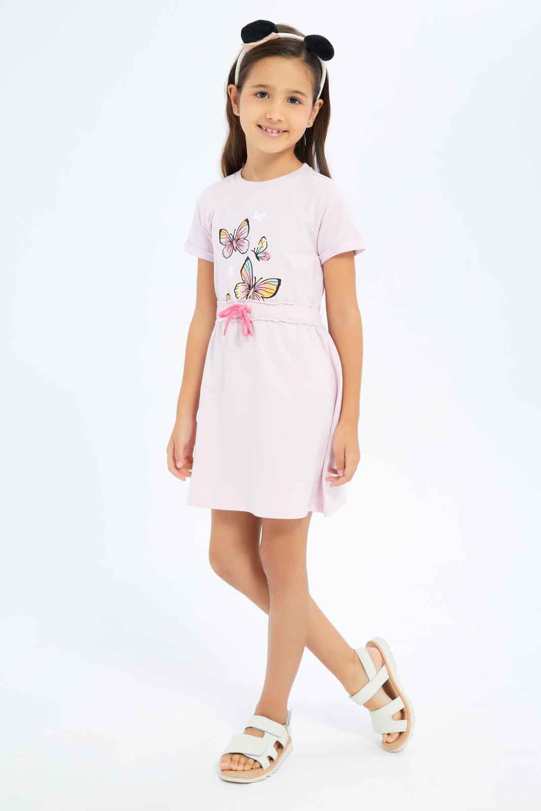 Redtag-Girls-Ss-Active-Dress---Light-Pink-Butterfly-Category:Dresses,-Colour:Apricot,-Deals:New-In,-Dept:Girls,-Filter:Girls-(2-to-8-Yrs),-GIR-Dresses,-New-In-GIR-APL,-Non-Sale,-S23B,-Section:Girls-(0-to-14Yrs)-Girls-2 to 8 Years