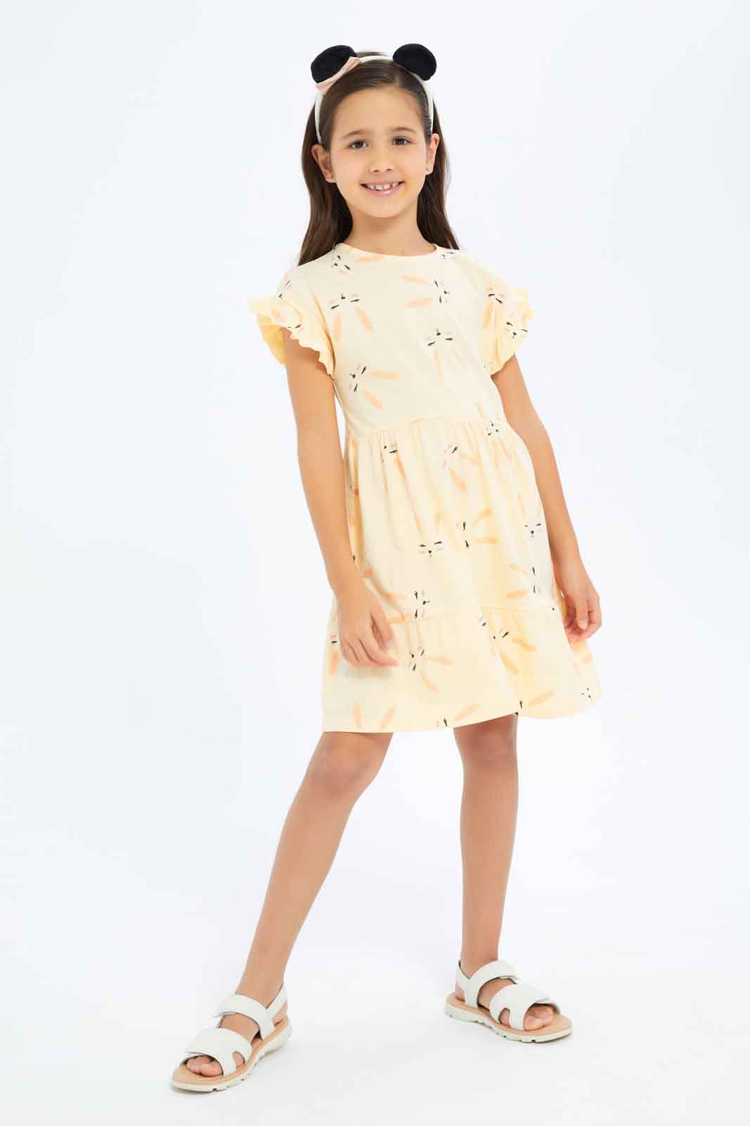 Redtag-Girls-1-Up-Kint-Dress-Ss---Aop-Bunny-Category:Dresses,-Colour:Cream,-Deals:New-In,-Dept:Girls,-Filter:Girls-(2-to-8-Yrs),-GIR-Dresses,-New-In-GIR-APL,-Non-Sale,-S23B,-Section:Girls-(0-to-14Yrs)-Girls-2 to 8 Years
