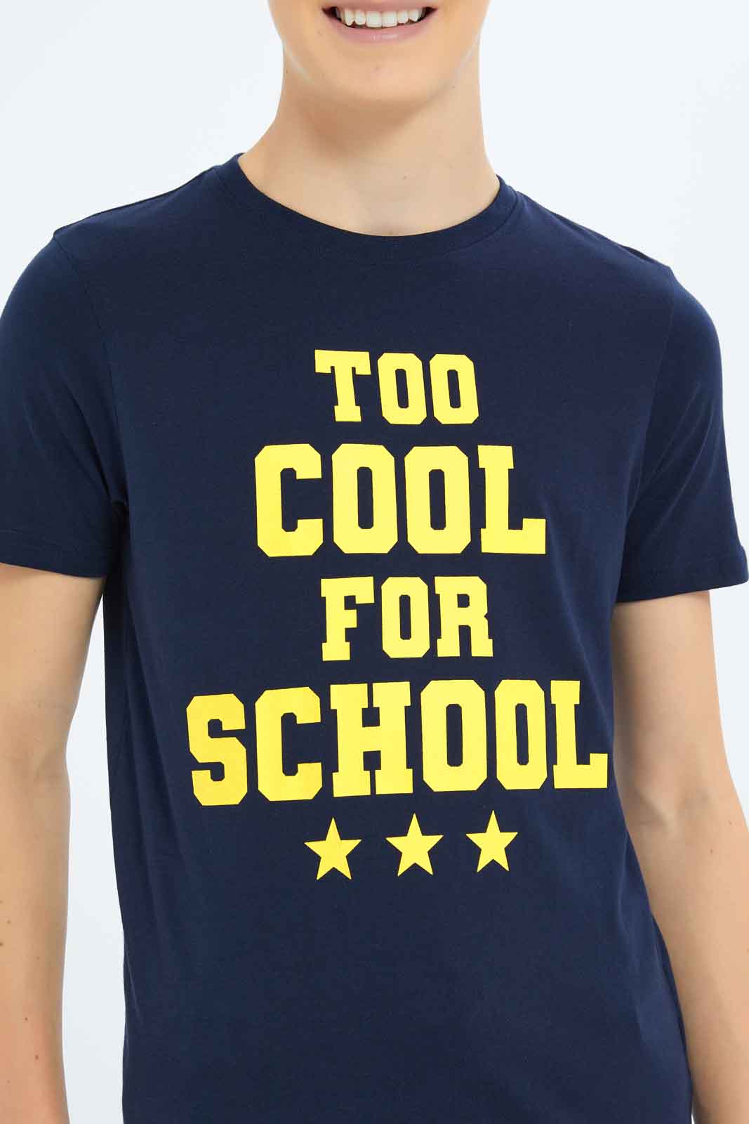 Redtag-Boys-Navy-Too-Cool-For-School-Graphic-Tee-BSR-T-Shirts,-Category:T-Shirts,-Colour:Navy,-Deals:New-In,-Dept:Boys,-Filter:Senior-Boys-(8-to-14-Yrs),-New-In-BSR-APL,-Non-Sale,-S23B,-Section:Boys-(0-to-14Yrs),-TBL-Senior-Boys-9 to 14 Years