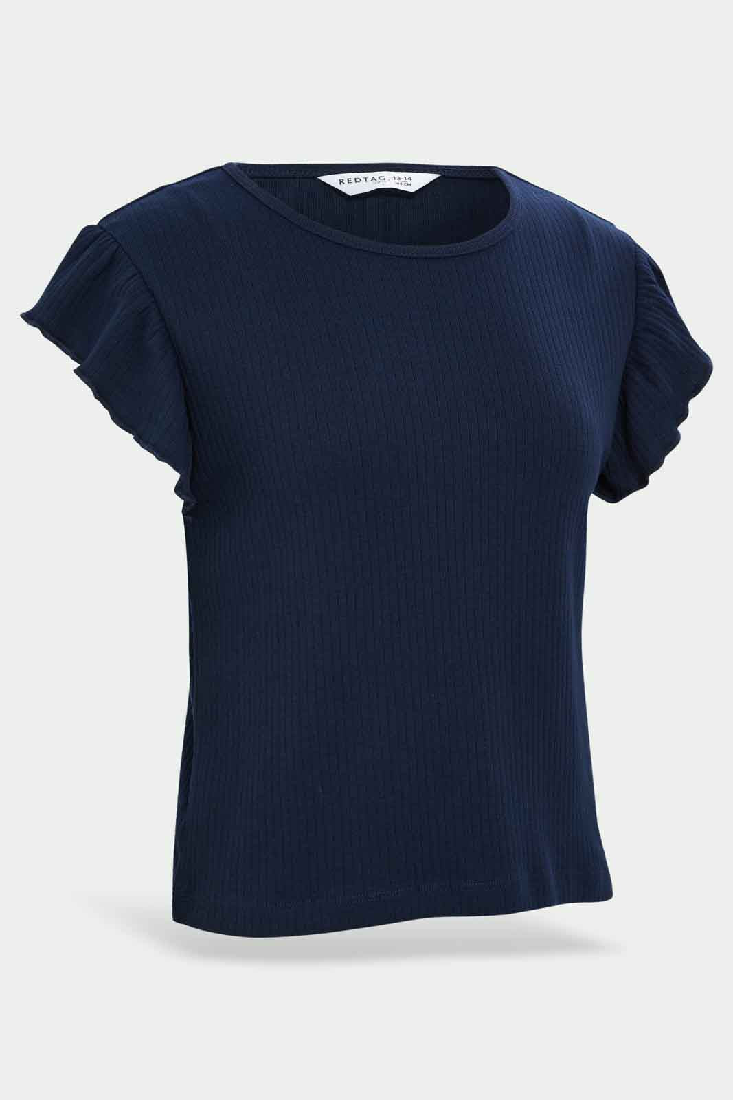 Redtag-Girls-Grey-Melange-Ruffles-Sleeve-Rib-Top-Category:T-Shirts,-Colour:Grey,-Deals:New-In,-Dept:Girls,-Filter:Senior-Girls-(8-to-14-Yrs),-GSR-T-Shirts,-New-In-GSR-APL,-Non-Sale,-S23B,-Section:Girls-(0-to-14Yrs),-TBL-Senior-Girls-9 to 14 Years