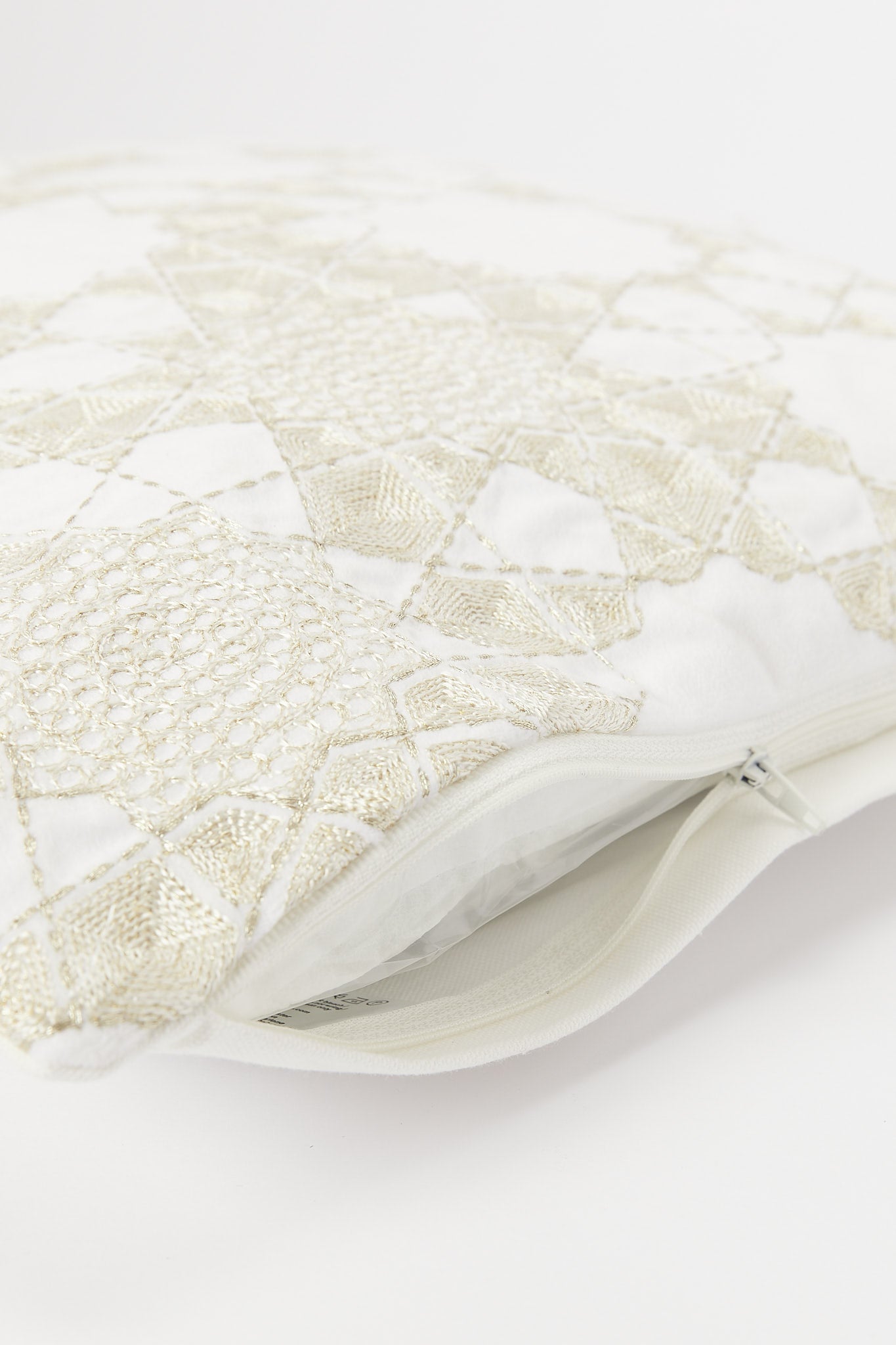 Redtag-Ivory/Gold-Geometric-Beadwork-Cushion-Category:Cushions,-Colour:Ivory,-Deals:New-In,-Filter:Home-Bedroom,-H1:HMW,-H2:BED,-H3:BCC,-H4:CUS,-HMW-BED-Cushions,-New-In-HMW-BED,-Non-Sale,-S23B,-Season:S23B,-Section:Homewares-Home-Bedroom-