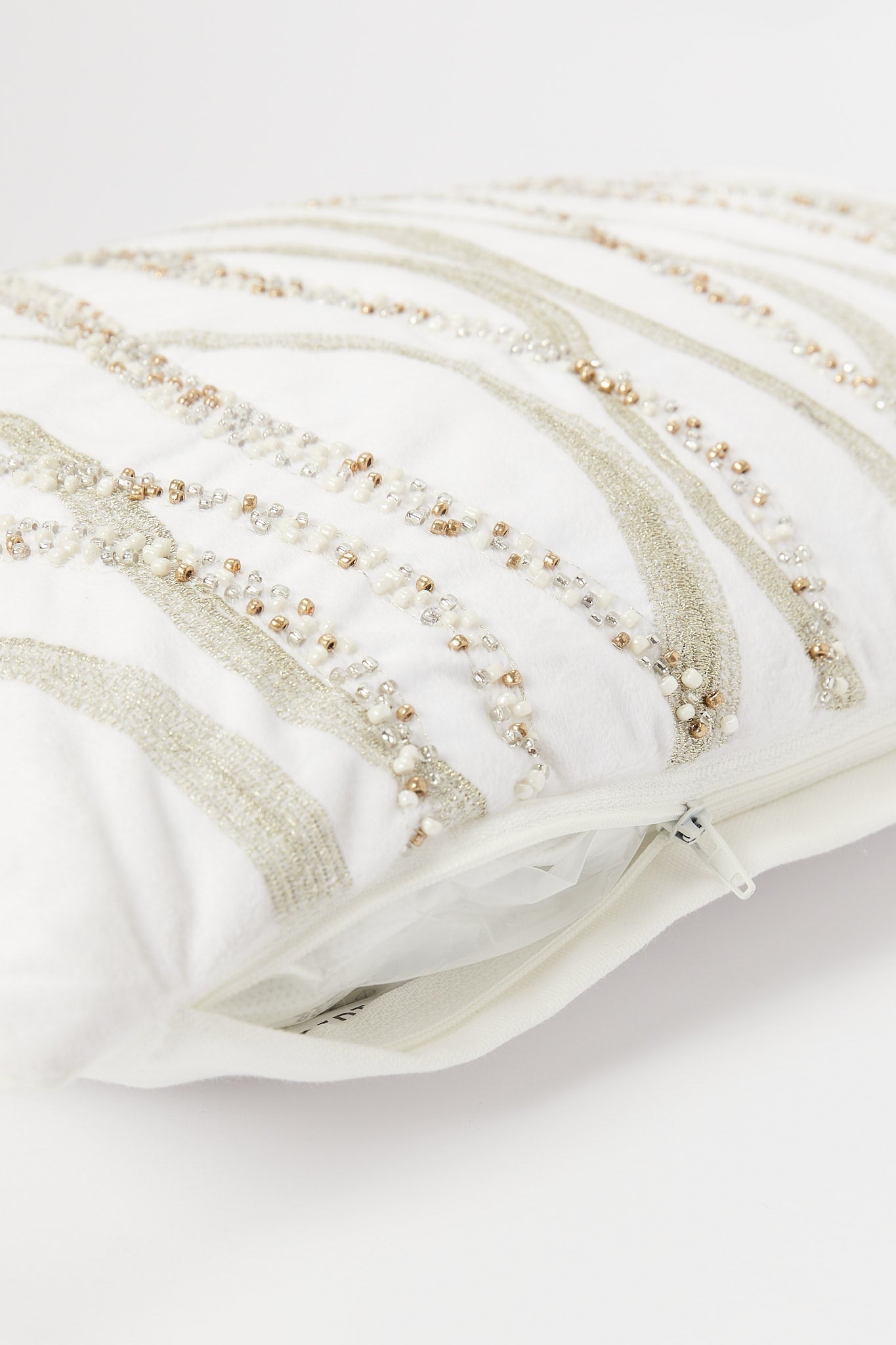 Redtag-Ivory-Beadwork-With-Embroidery-Cushion-Category:Cushions,-Colour:Ivory,-Deals:New-In,-Filter:Home-Bedroom,-H1:HMW,-H2:BED,-H3:BCC,-H4:CUS,-HMW-BED-Cushions,-New-In-HMW-BED,-Non-Sale,-S23B,-Season:S23B,-Section:Homewares-Home-Bedroom-