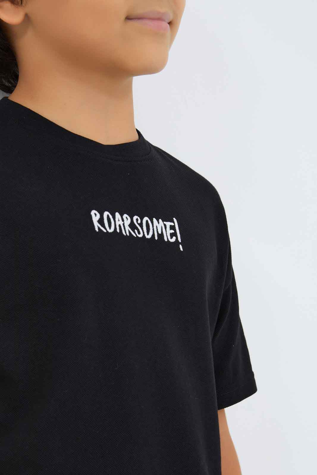 Redtag-Boys-Black-Embroidered-Short-Sleeve-Oversize-T-Shirt-BOY-T-Shirts,-Category:T-Shirts,-Colour:Black,-Deals:New-In,-Dept:Boys,-Filter:Boys-(2-to-8-Yrs),-New-In-BOY-APL,-Non-Sale,-S23B,-Section:Boys-(0-to-14Yrs),-TBL-Boys-2 to 8 Years