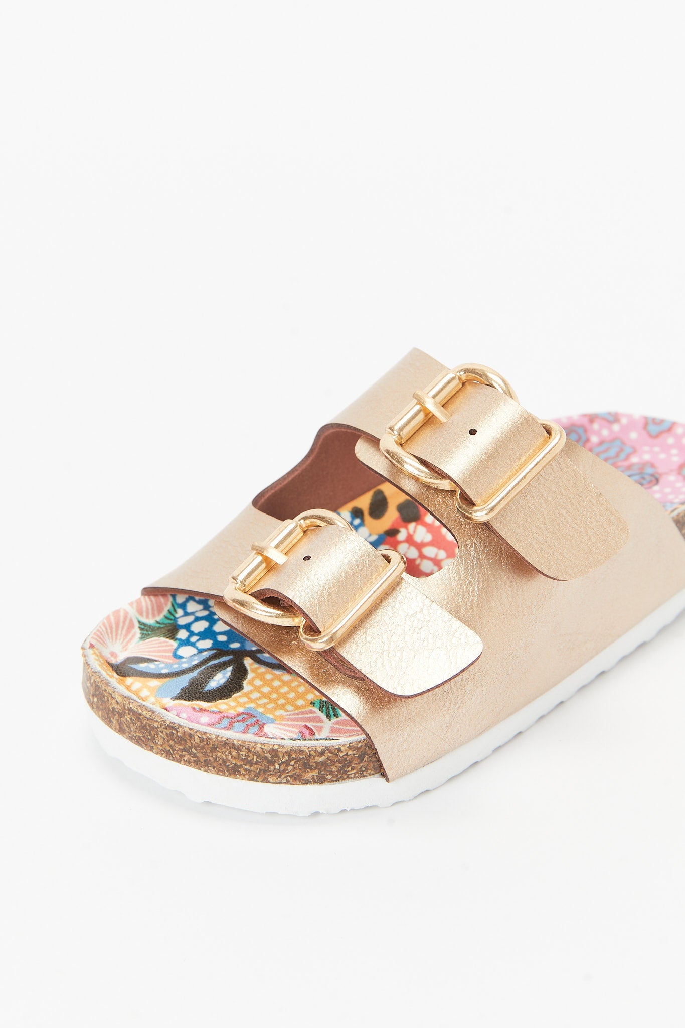 Redtag-Gold-Cork-Buckle-Detail-Strap-Sandal-Category:Shoes,-Colour:Gold,-Deals:New-In,-Filter:Girls-Footwear-(3-to-5-Yrs),-GIR-Sandals,-N/A,-New-In-GIR-FOO,-Non-Sale,-S23B,-Section:Girls-(0-to-14Yrs)-Girls-3 to 5 Years