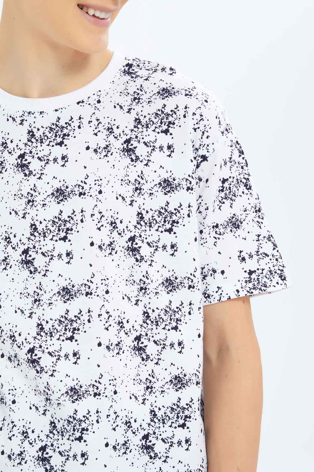 Redtag-Boys-White-Splatter-Print-Oversize-Tee-BSR-T-Shirts,-Category:T-Shirts,-Colour:White,-Deals:New-In,-Dept:Boys,-Filter:Senior-Boys-(8-to-14-Yrs),-New-In-BSR-APL,-Non-Sale,-S23B,-Section:Boys-(0-to-14Yrs),-VLM-Senior-Boys-9 to 14 Years