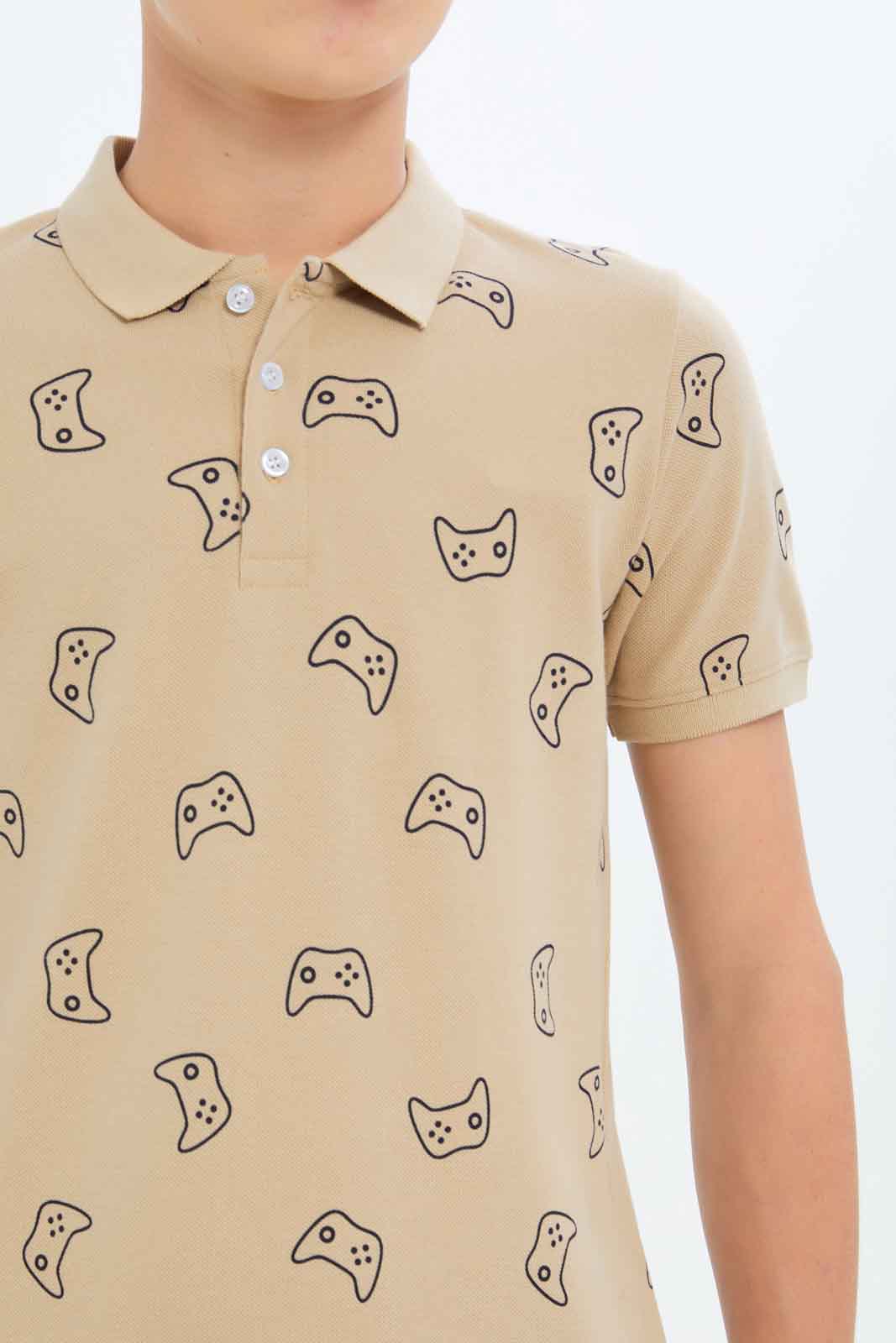 Redtag-Boys-Beige-Aop-Polo-Tee-BSR-Polo-T-Shirts,-Category:Polo-T-Shirts,-Colour:Beige,-Deals:New-In,-Dept:Boys,-Filter:Senior-Boys-(8-to-14-Yrs),-New-In-BSR-APL,-Non-Sale,-S23A,-Section:Boys-(0-to-14Yrs)-Senior-Boys-9 to 14 Years