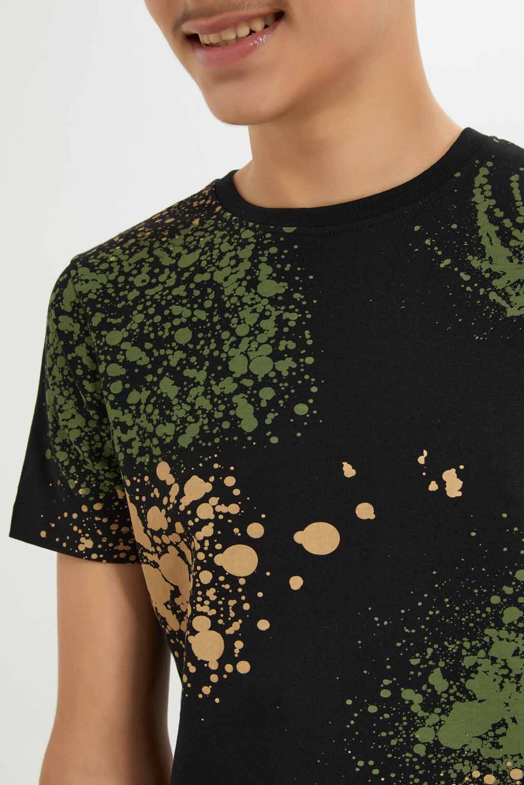 Redtag-Boys-Black-Splatter-Print-Tee-BSR-T-Shirts,-Category:T-Shirts,-Colour:Black,-Deals:New-In,-Dept:Boys,-Filter:Senior-Boys-(8-to-14-Yrs),-New-In-BSR-APL,-Non-Sale,-S23A,-Section:Boys-(0-to-14Yrs)-Senior-Boys-9 to 14 Years