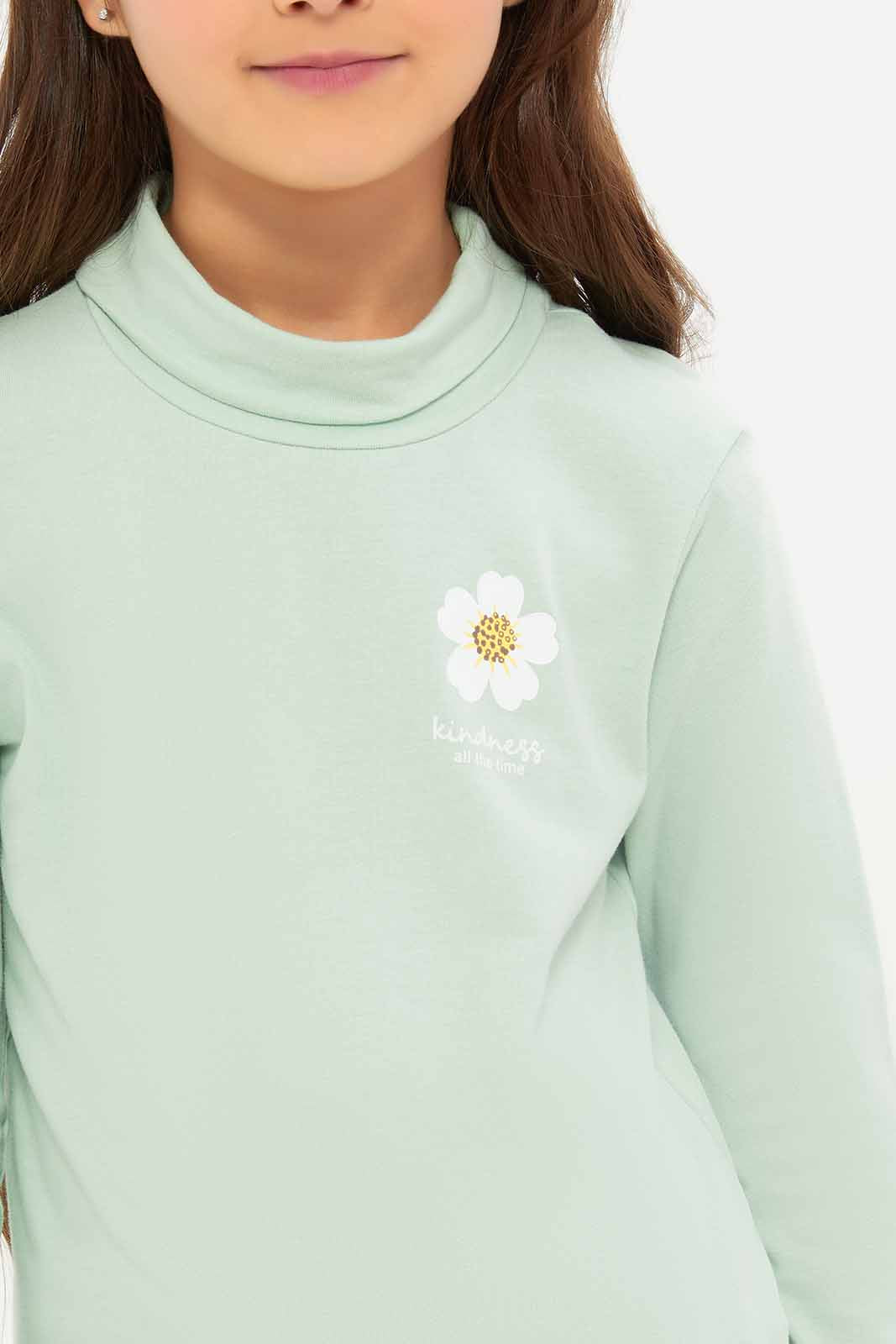 Redtag-Girls-Green-High-Neck-Tee-Category:T-Shirts,-Colour:Green,-Deals:New-In,-Dept:Girls,-Filter:Girls-(2-to-8-Yrs),-GIR-T-Shirts,-New-In-GIR-APL,-Non-Sale,-S23A,-Section:Girls-(0-to-14Yrs)-Girls-2 to 8 Years