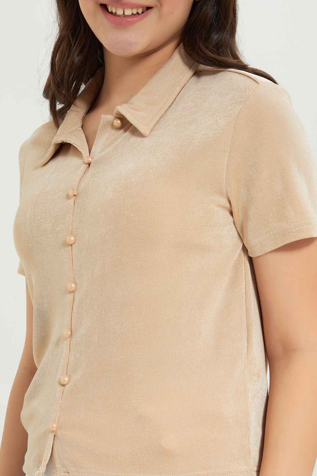 Redtag-Girls-Beige-Knitted-Shirt-Category:Blouses,-Colour:Beige,-Deals:New-In,-Dept:Girls,-EXE,-Filter:Senior-Girls-(8-to-14-Yrs),-GSR-Blouses,-New-In-GSR-APL,-Non-Sale,-S23B,-Section:Girls-(0-to-14Yrs)-Senior-Girls-9 to 14 Years