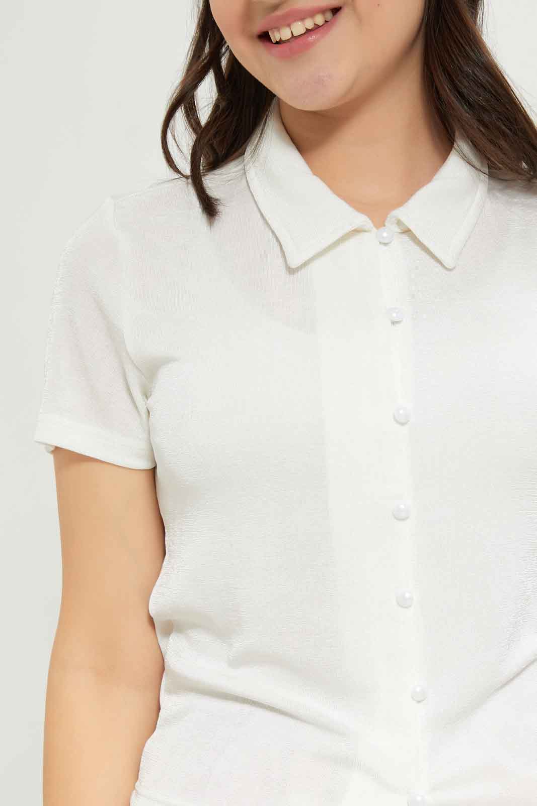 Redtag-Girls-White-Knitted-Shirt-Category:Blouses,-Colour:White,-Deals:New-In,-Dept:Girls,-EXE,-Filter:Senior-Girls-(8-to-14-Yrs),-GSR-Blouses,-New-In-GSR-APL,-Non-Sale,-S23B,-Section:Girls-(0-to-14Yrs)-Senior-Girls-9 to 14 Years