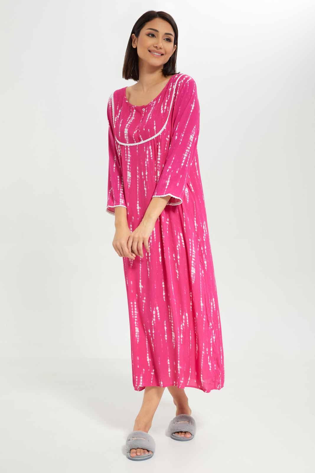 Redtag-Women-Pink-Longsleeve-Nightgown-Category:Nightgowns,-Colour:Apricot,-Deals:New-In,-Dept:Ladieswear,-Filter:Women's-Clothing,-New-In-Women-APL,-Non-Sale,-S23A,-Section:Women,-Women-Nightgowns--