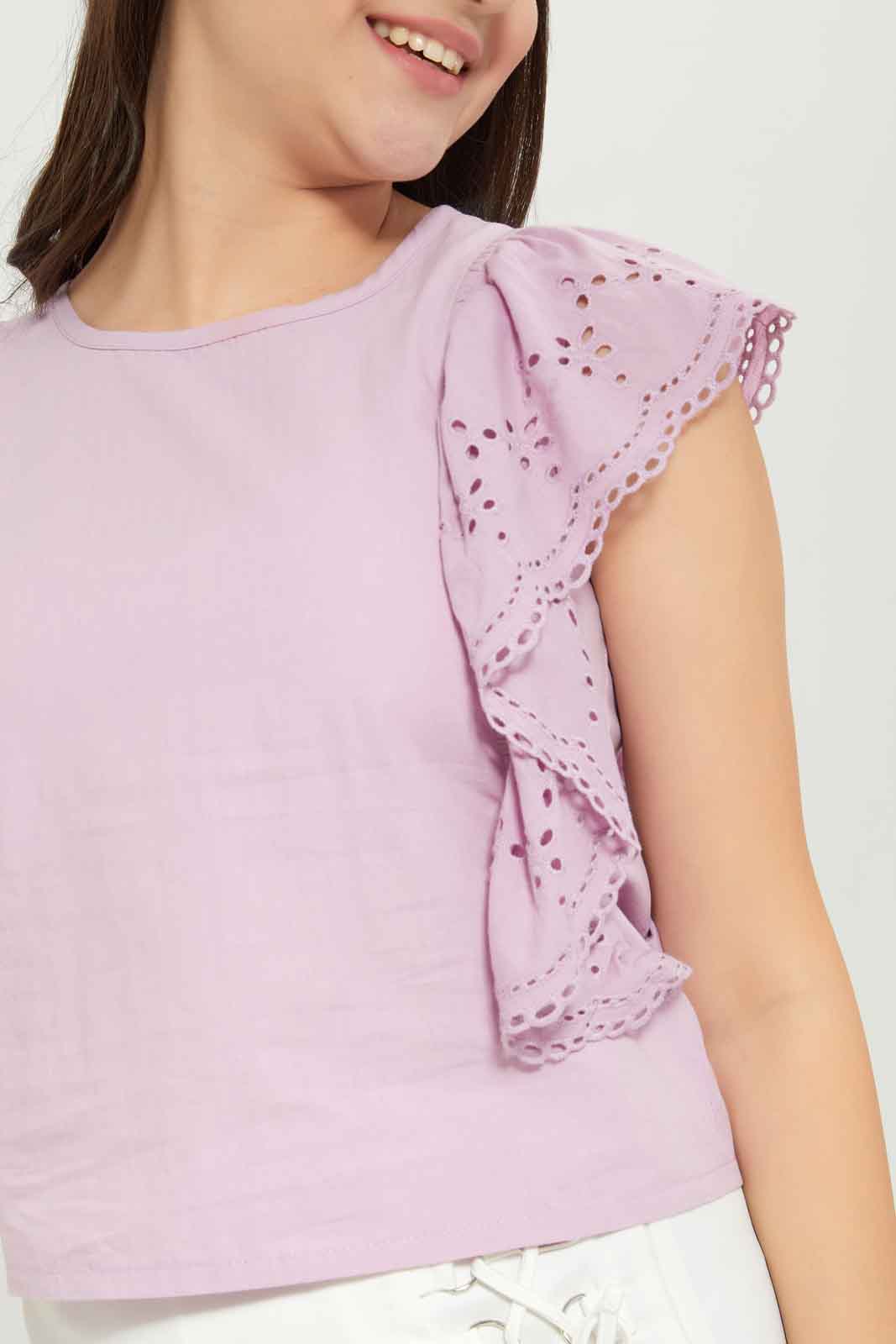 Redtag-Girls-Purple-Ruffled-Chiffly-Category:Blouses,-Colour:Purple,-Deals:New-In,-Dept:Girls,-Filter:Senior-Girls-(8-to-14-Yrs),-GSR-Blouses,-New-In-GSR-APL,-Non-Sale,-S23B,-Section:Girls-(0-to-14Yrs)-Senior-Girls-9 to 14 Years