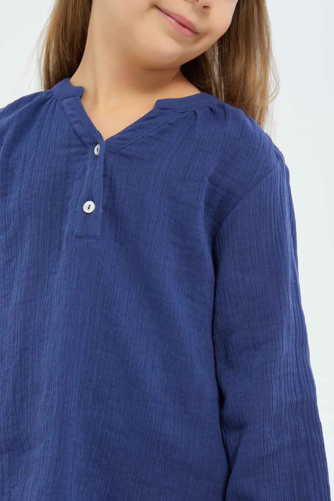 Redtag-Girls-Double-Gauze-L/S-Blouse---Navy-Category:Blouses,-Colour:Navy,-Deals:New-In,-Dept:Girls,-Filter:Girls-(2-to-8-Yrs),-GIR-Blouses,-New-In-GIR-APL,-Non-Sale,-S23A,-Section:Girls-(0-to-14Yrs)-Girls-2 to 8 Years