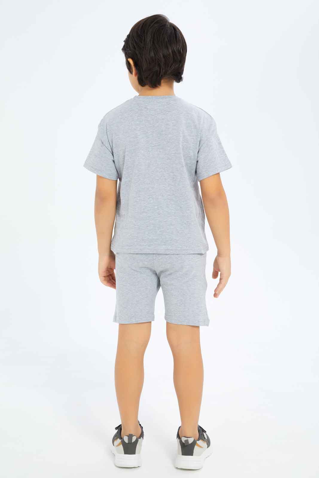 Redtag-Boys-Grey-Over-Size-T-Shirt-And-Short-Set-BOY-Sets,-Category:Sets,-Colour:Grey,-Deals:New-In,-Dept:Boys,-Filter:Boys-(2-to-8-Yrs),-New-In-BOY-APL,-Non-Sale,-S23B,-Section:Boys-(0-to-14Yrs)-Boys-2 to 8 Years